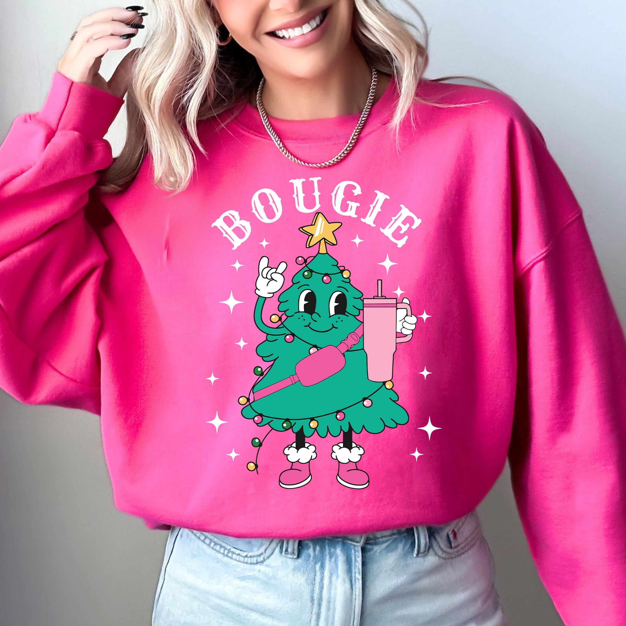 Bougie Christmas Tree Santa Winter Snow Xmas Cozy Festive Holiday Graphic Sweatshirt
