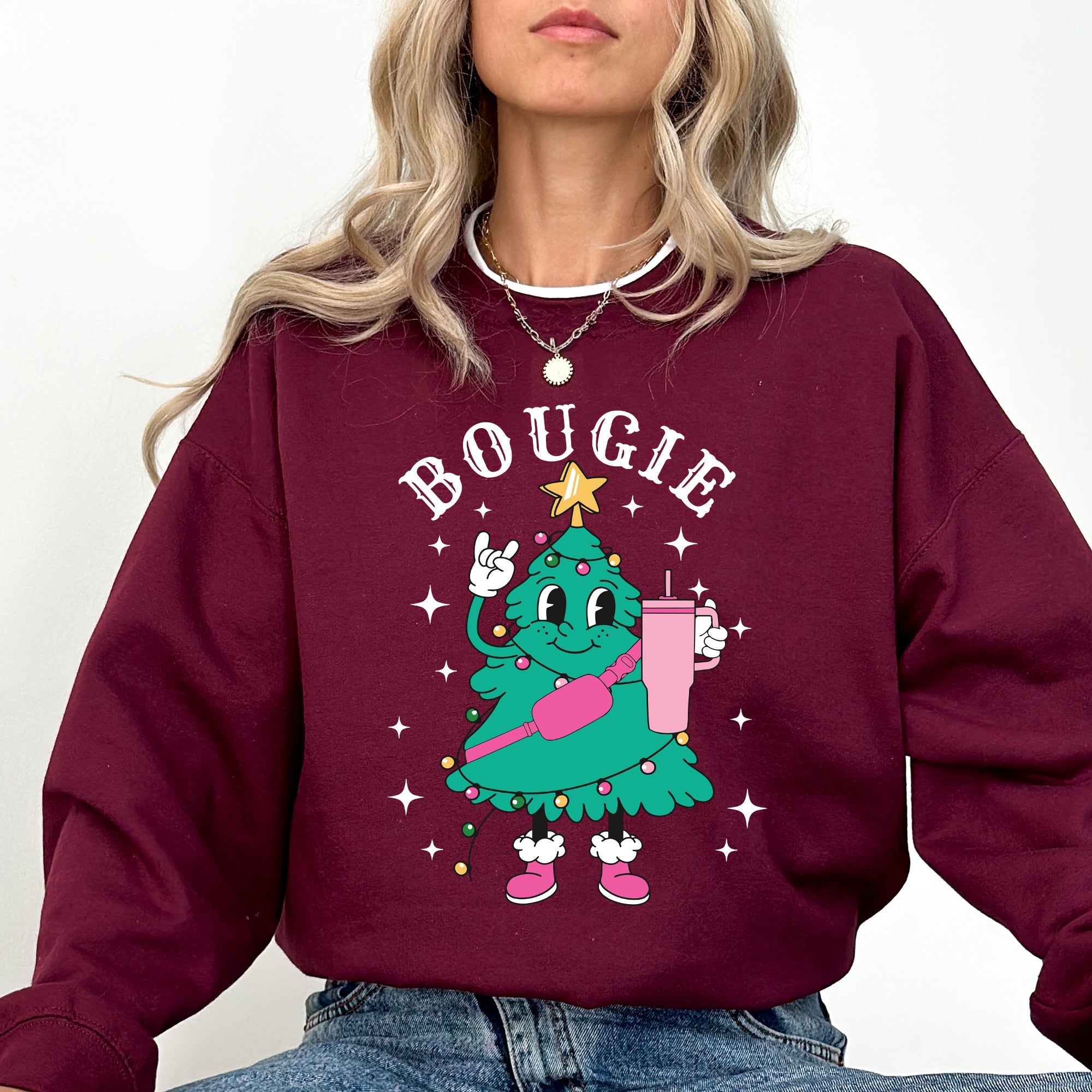 Bougie Christmas Tree Santa Winter Snow Xmas Cozy Festive Holiday Graphic Sweatshirt