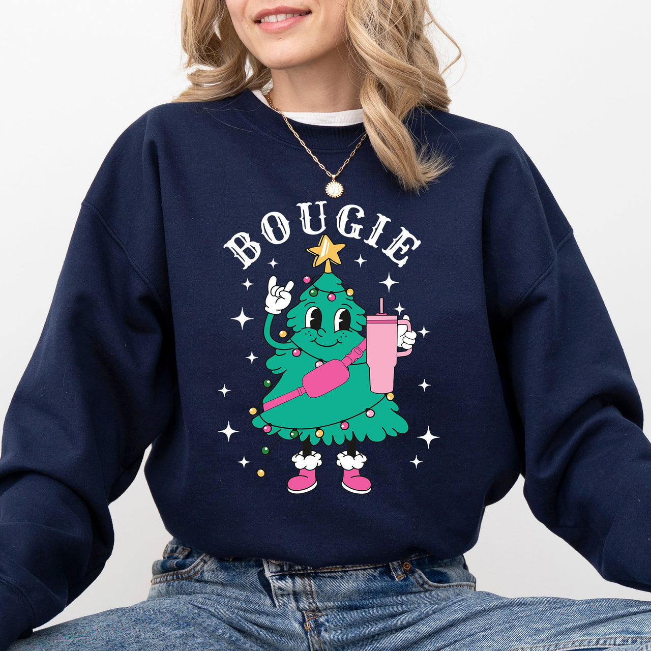 Bougie Christmas Tree Santa Winter Snow Xmas Cozy Festive Holiday Graphic Sweatshirt