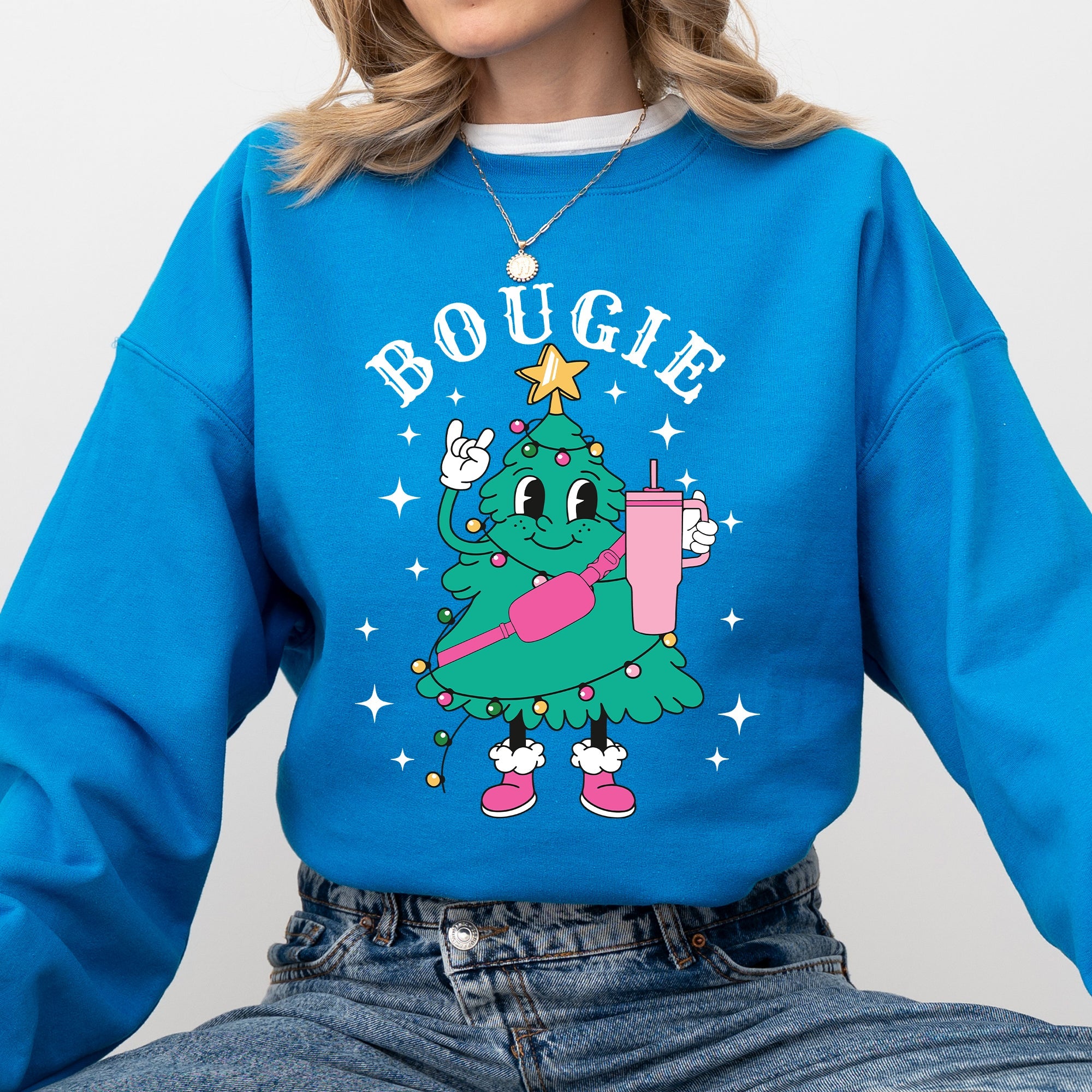 Bougie Christmas Tree Santa Winter Snow Xmas Cozy Festive Holiday Graphic Sweatshirt