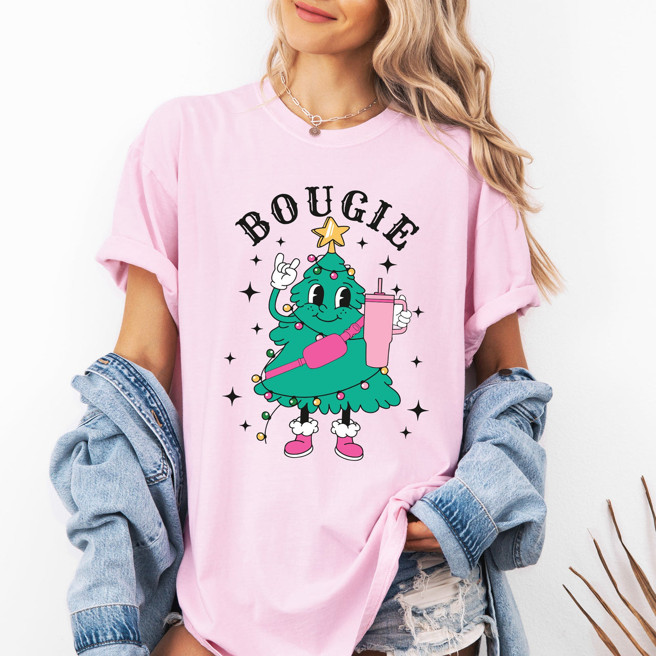 Bougie Christmas Tree Santa Winter Snow Xmas Holiday Ornament Illustration Comfort Colors Tee