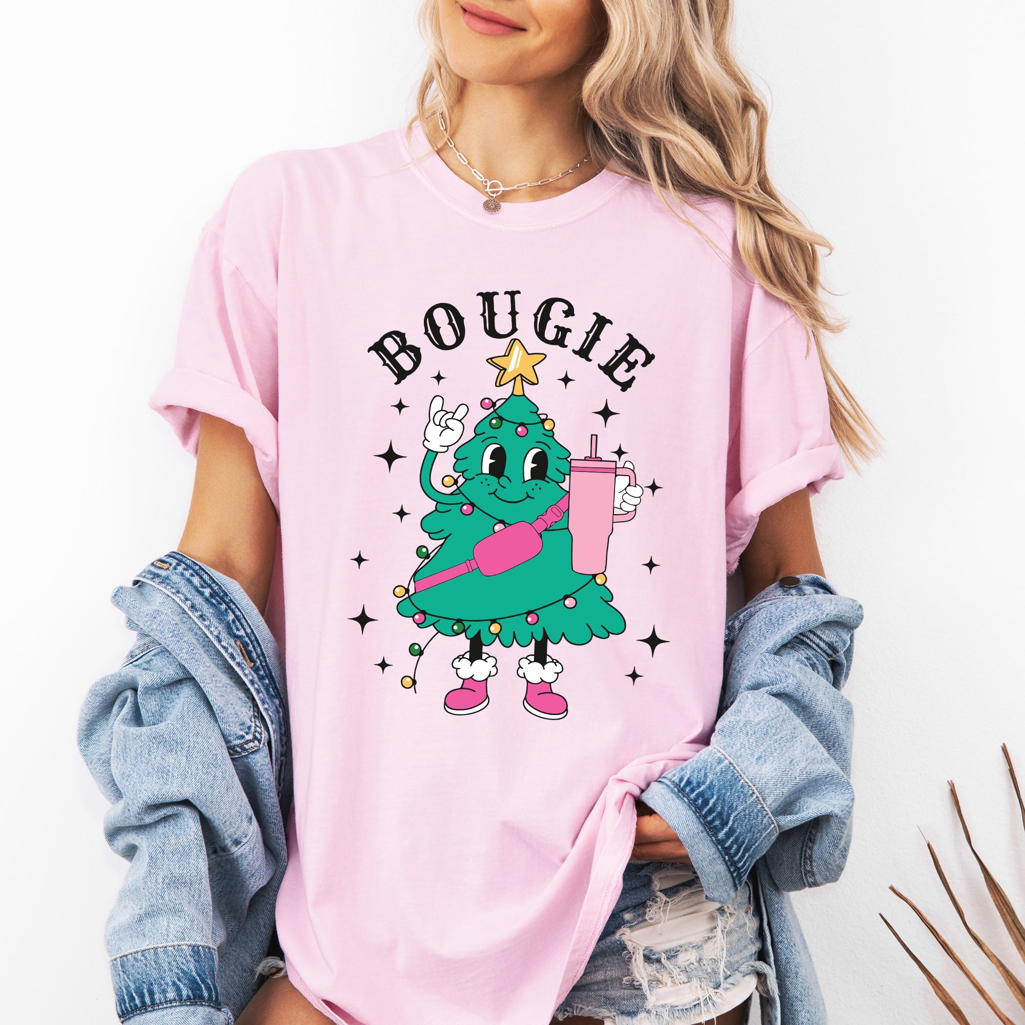 Bougie Christmas Tree Santa Winter Snow Xmas Holiday Ornament Illustration Comfort Colors Tee