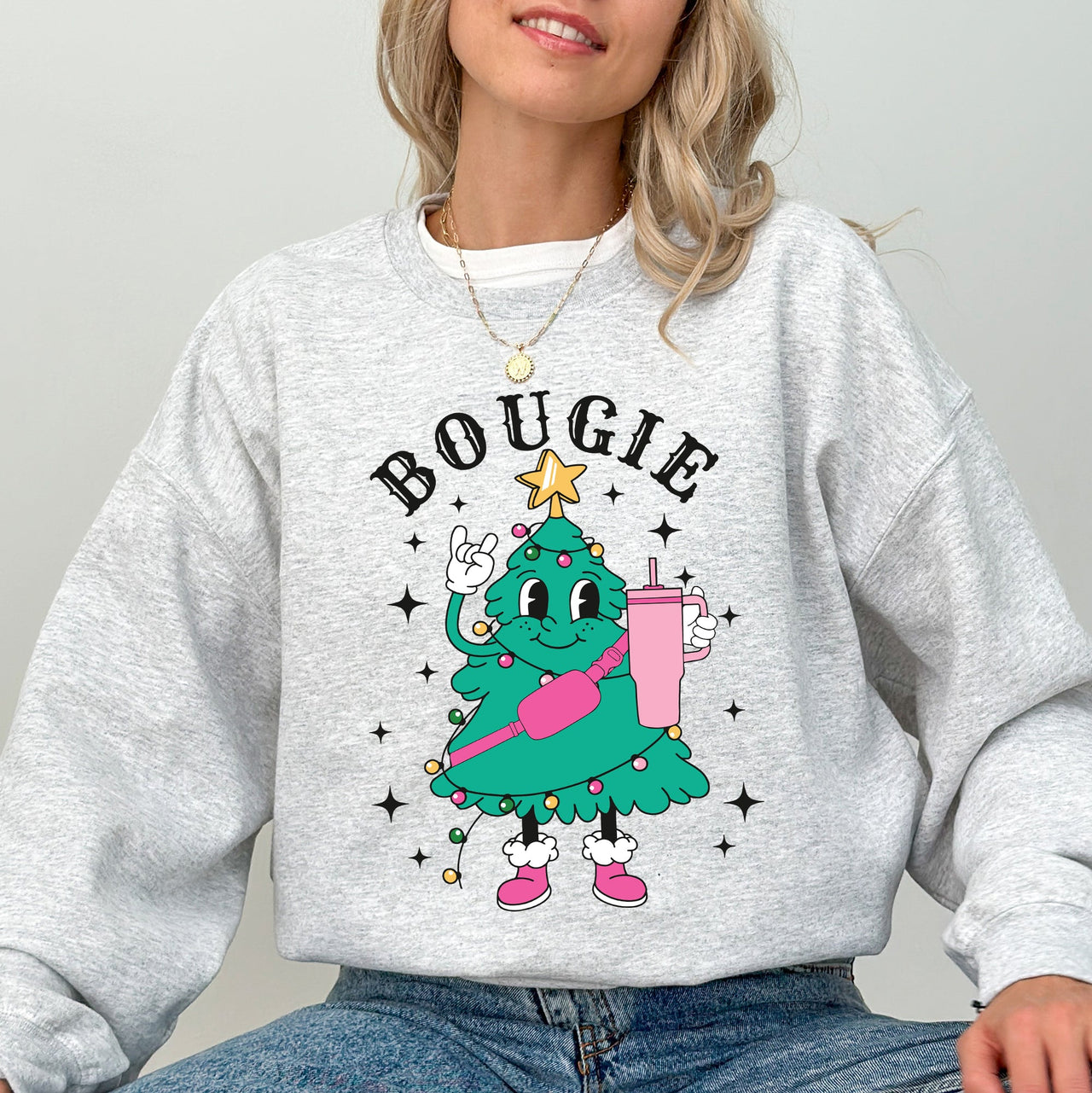 Bougie Christmas Tree Santa Winter Snow Xmas Cozy Festive Holiday Graphic Sweatshirt