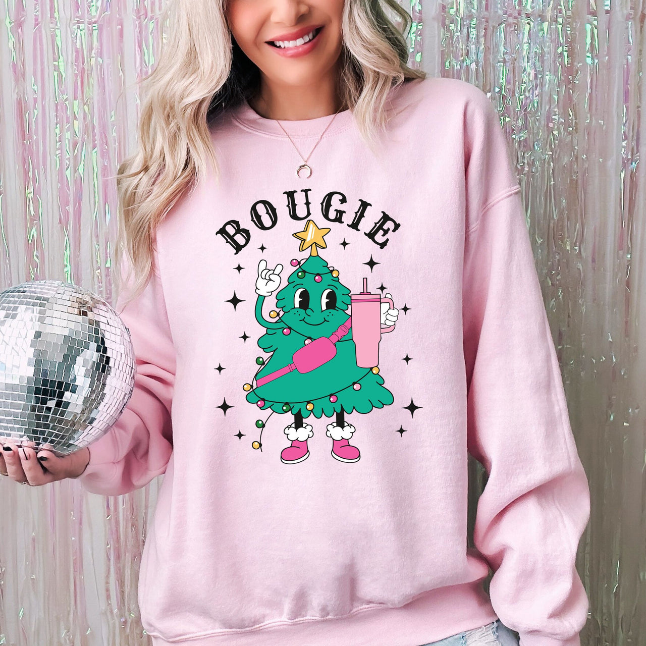 Bougie Christmas Tree Santa Winter Snow Xmas Cozy Festive Holiday Graphic Sweatshirt