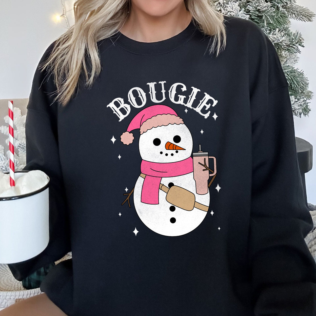 Bougie Snowman Christmas BooJee Cozy Holiday Festive Winter Comfort Fleece Sweatshirt