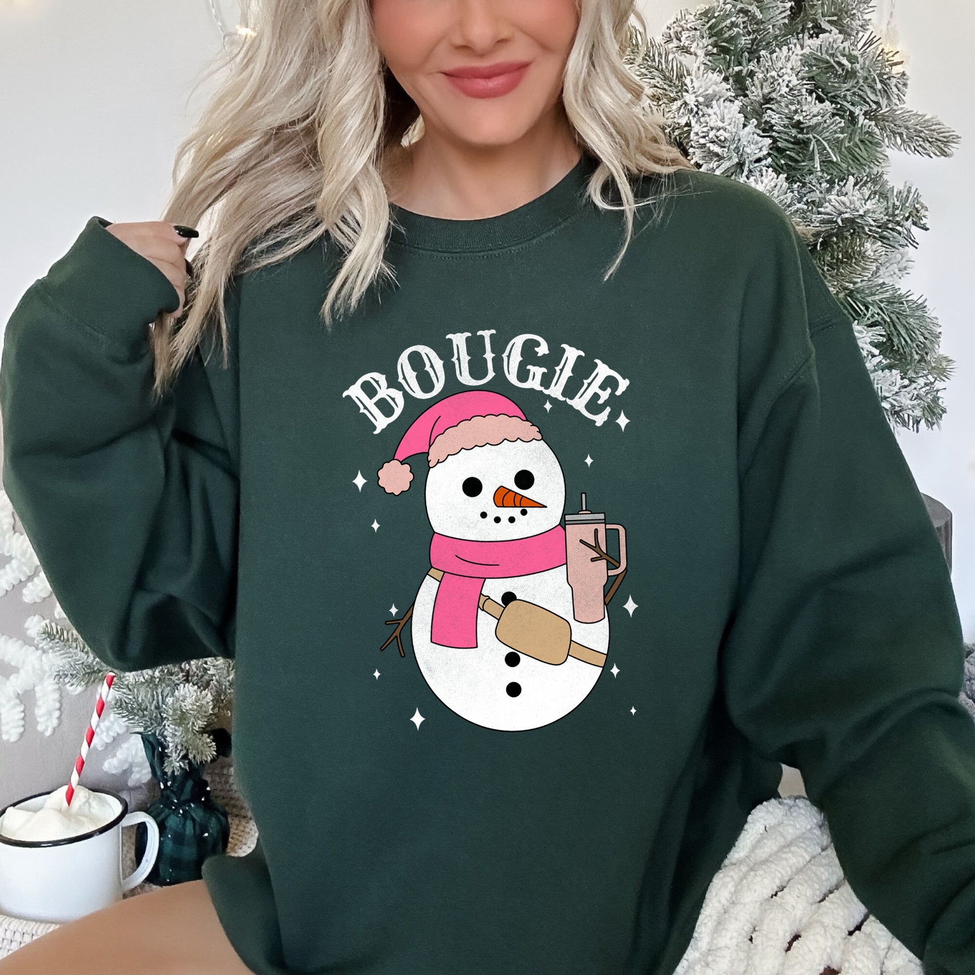 Bougie Snowman Christmas BooJee Cozy Holiday Festive Winter Comfort Fleece Sweatshirt