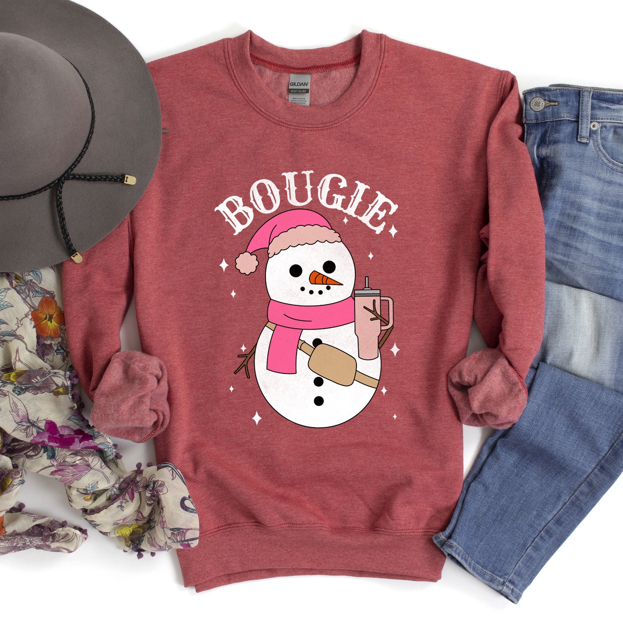 Bougie Snowman Christmas BooJee Cozy Holiday Festive Winter Comfort Fleece Sweatshirt