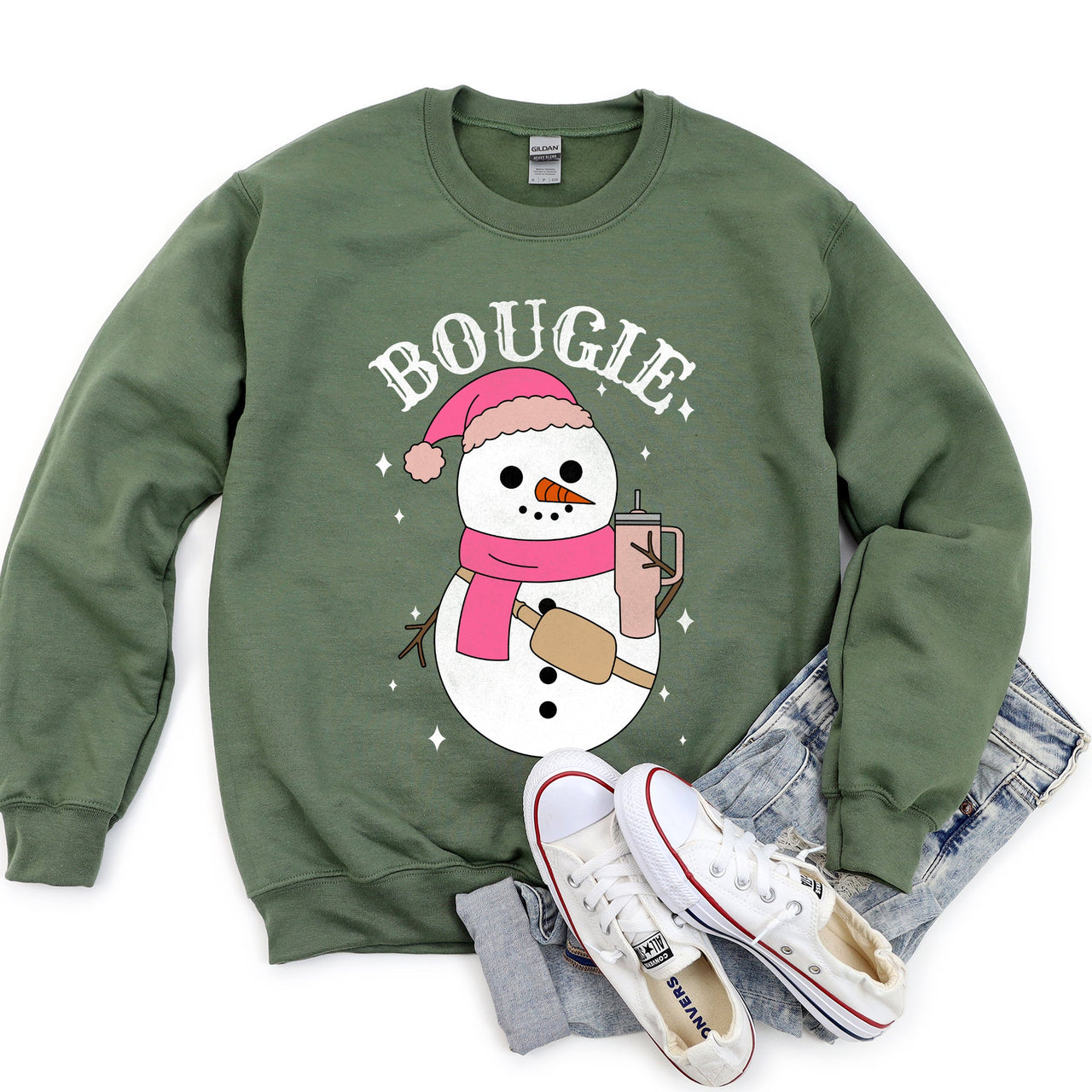 Bougie Snowman Christmas BooJee Cozy Holiday Festive Winter Comfort Fleece Sweatshirt