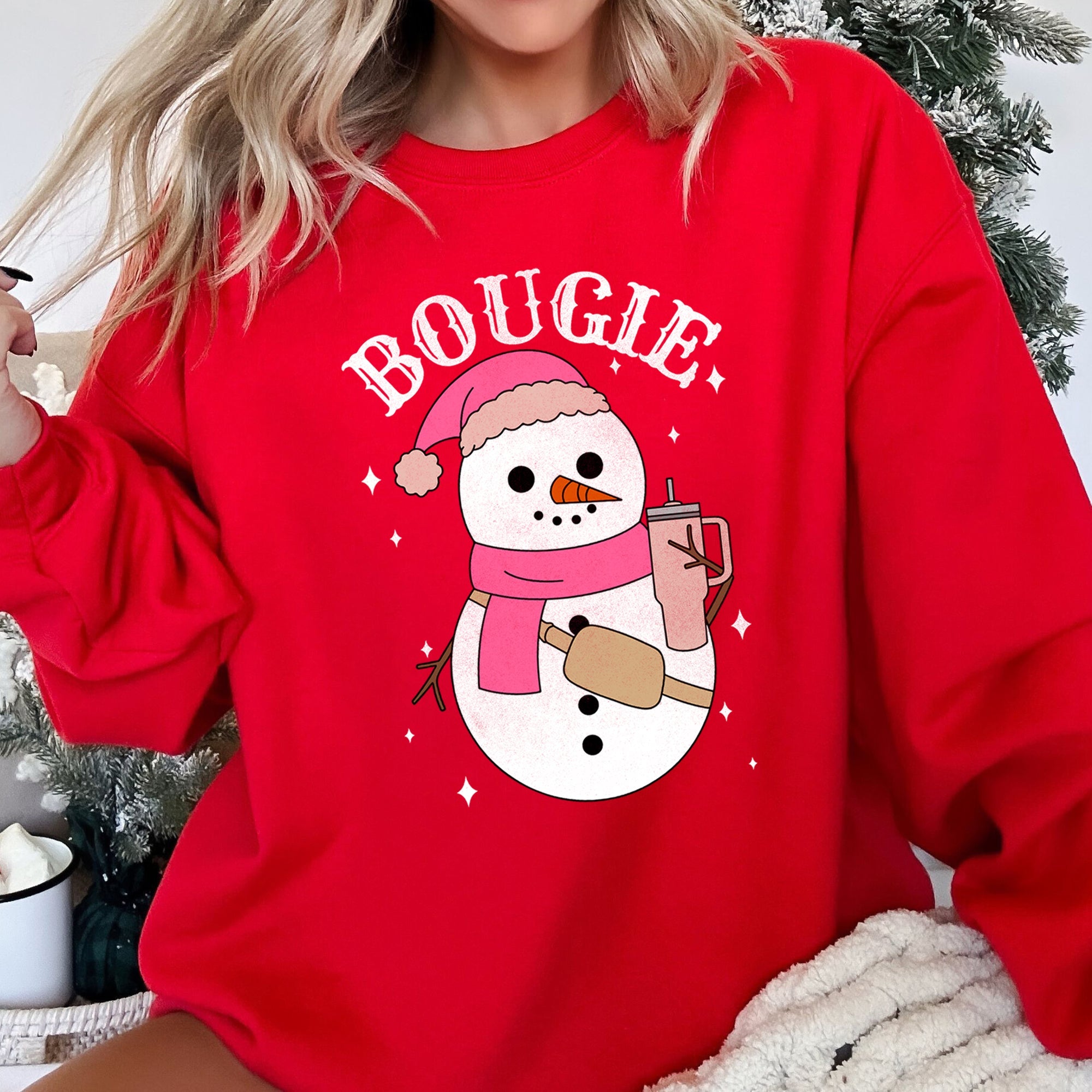 Bougie Snowman Christmas BooJee Cozy Holiday Festive Winter Comfort Fleece Sweatshirt