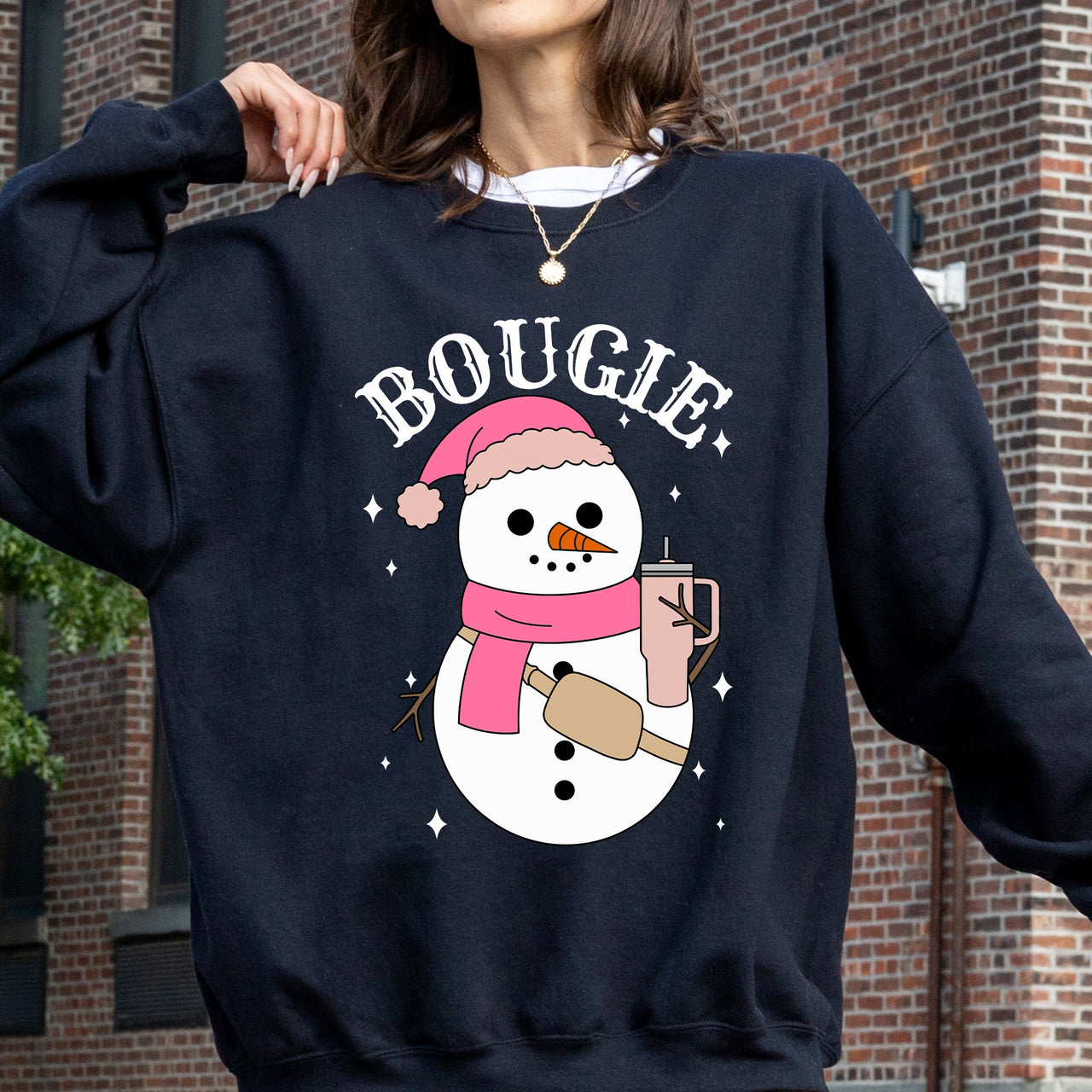 Bougie Snowman Christmas Santa Winter Snow Xmas Holiday Cheer Festive Cozy Classic Sweatshirt