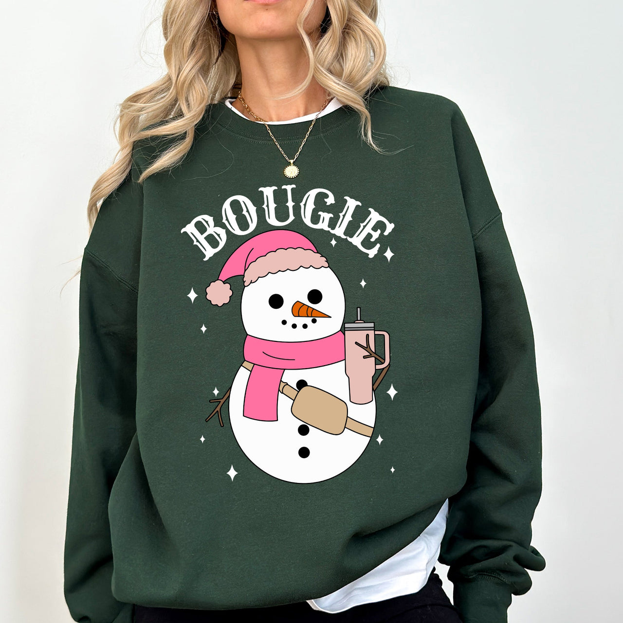 Bougie Snowman Christmas Santa Winter Snow Xmas Holiday Cheer Festive Cozy Classic Sweatshirt