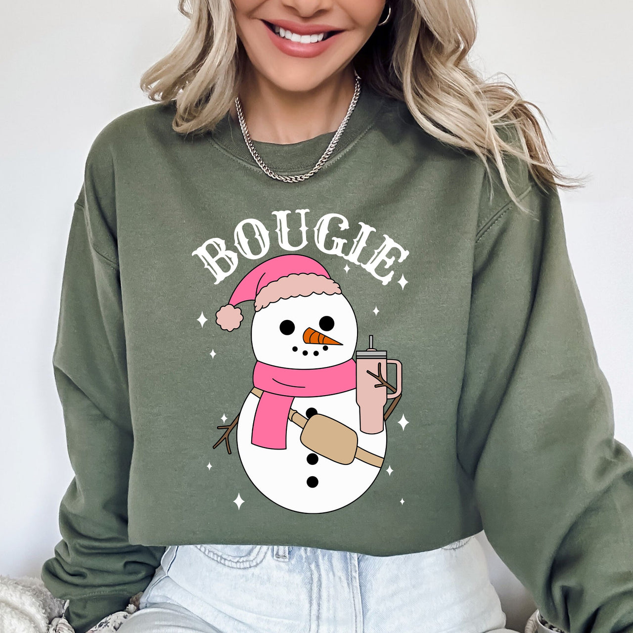 Bougie Snowman Christmas Santa Winter Snow Xmas Holiday Cheer Festive Cozy Classic Sweatshirt