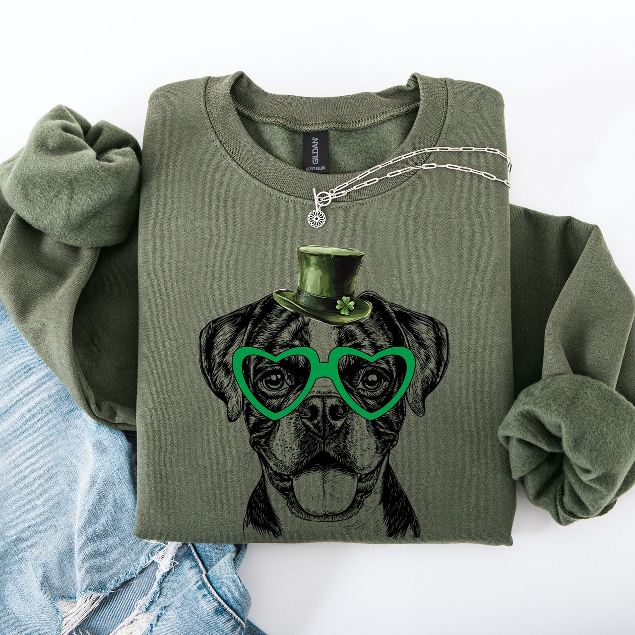 Boxer Adorable Dog St Patrick's Day Lucky Irish Clover Charm Celebration Sweatshirt