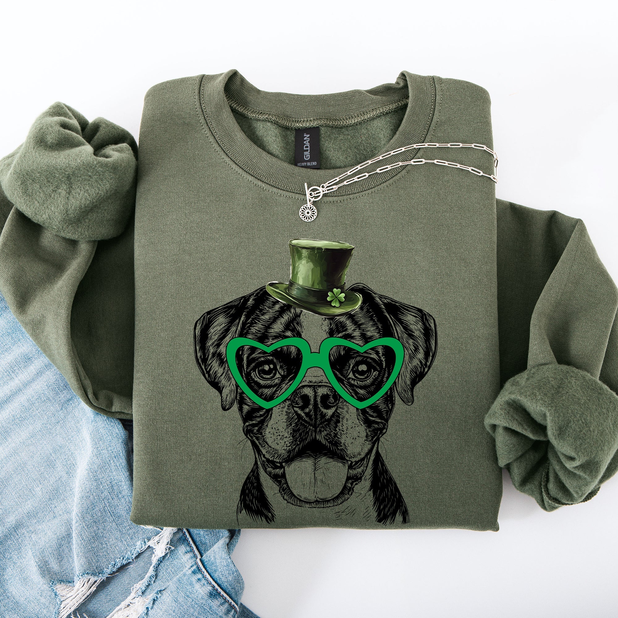 Boxer Adorable Dog St Patrick's Day Lucky Irish Clover Charm Celebration Sweatshirt