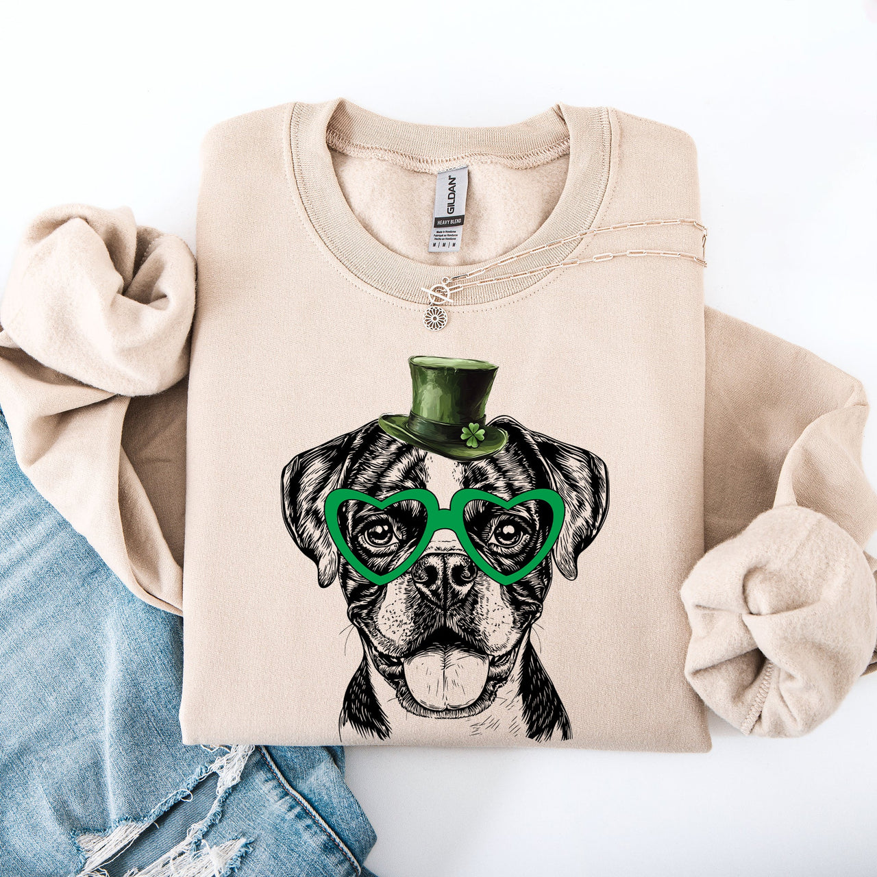 Boxer Adorable Dog St Patrick's Day Lucky Irish Clover Charm Celebration Sweatshirt
