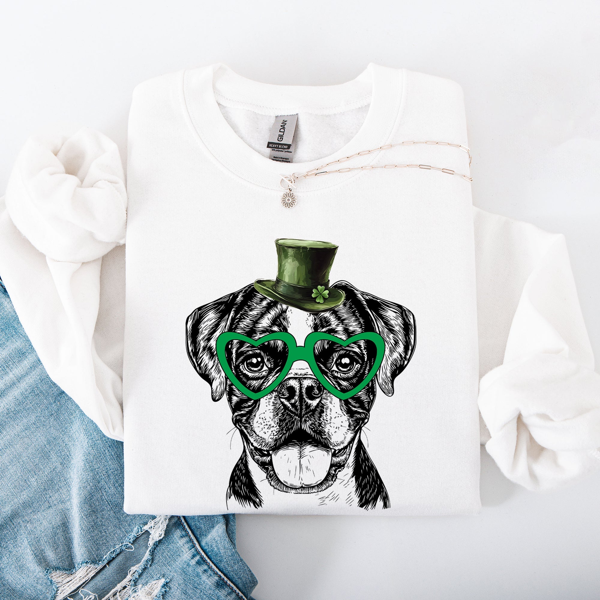 Boxer Adorable Dog St Patrick's Day Lucky Irish Clover Charm Celebration Sweatshirt