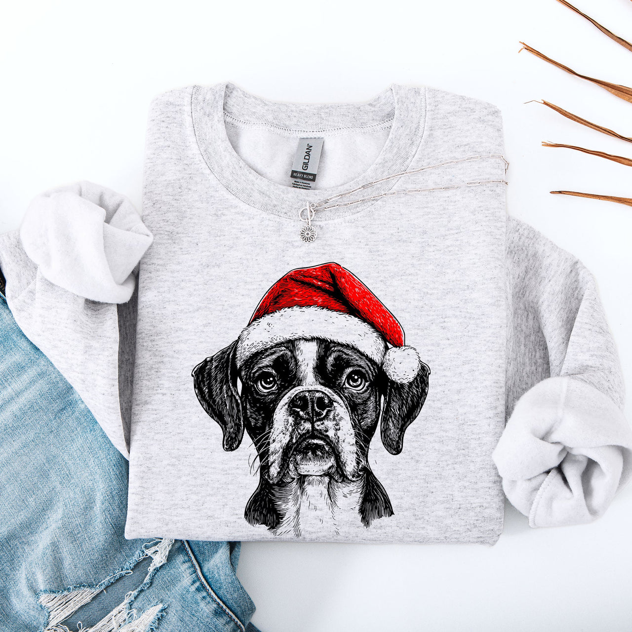 Boxer Santa Christmas Dog Lover Festive Illustration For Pet Lovers Edition Sweatshirt