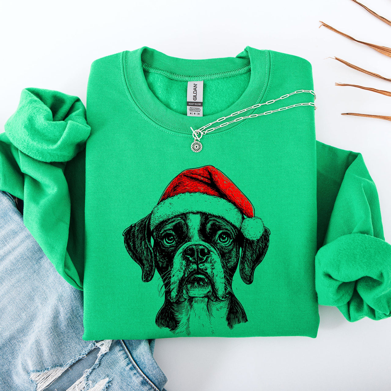 Boxer Santa Christmas Dog Lover Festive Illustration For Pet Lovers Edition Sweatshirt