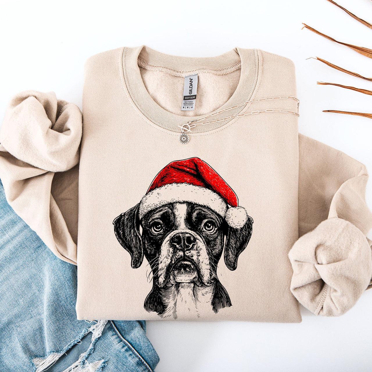 Boxer Santa Christmas Dog Lover Festive Illustration For Pet Lovers Edition Sweatshirt