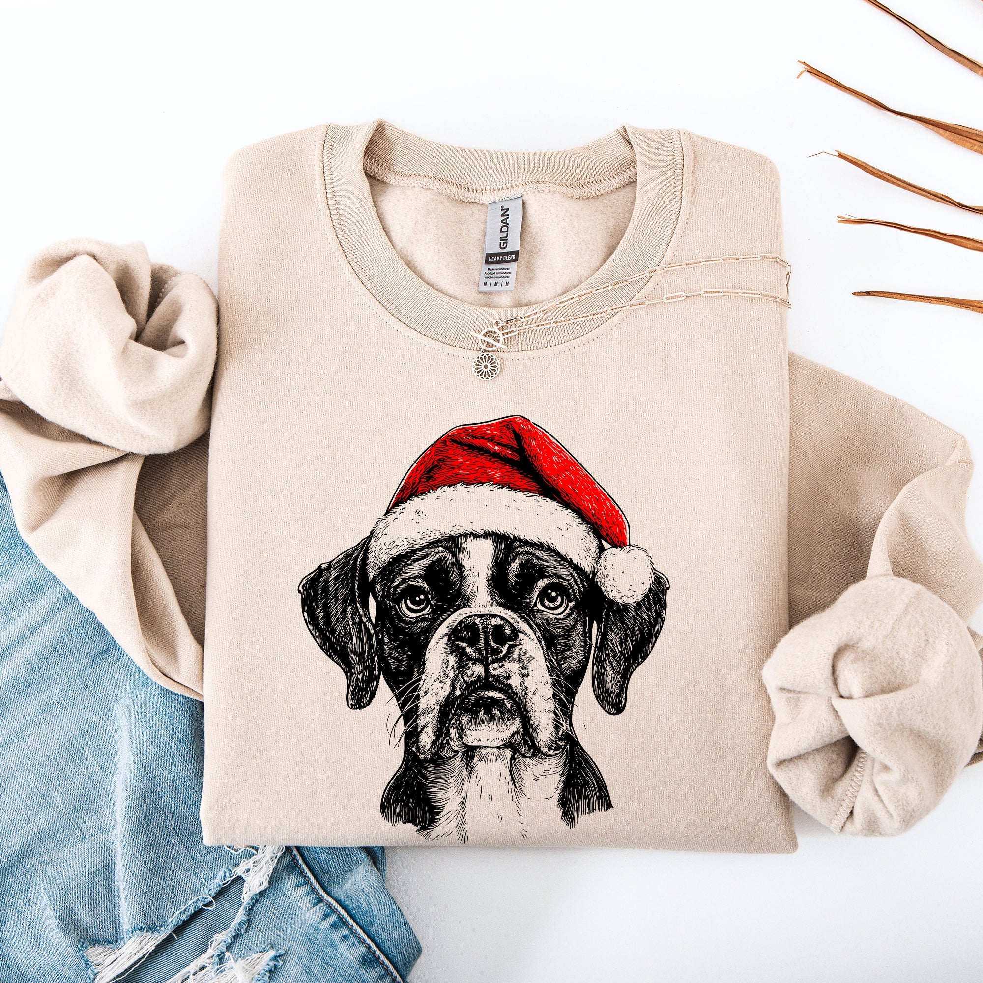Boxer Santa Christmas Dog Lover Festive Illustration For Pet Lovers Edition Sweatshirt