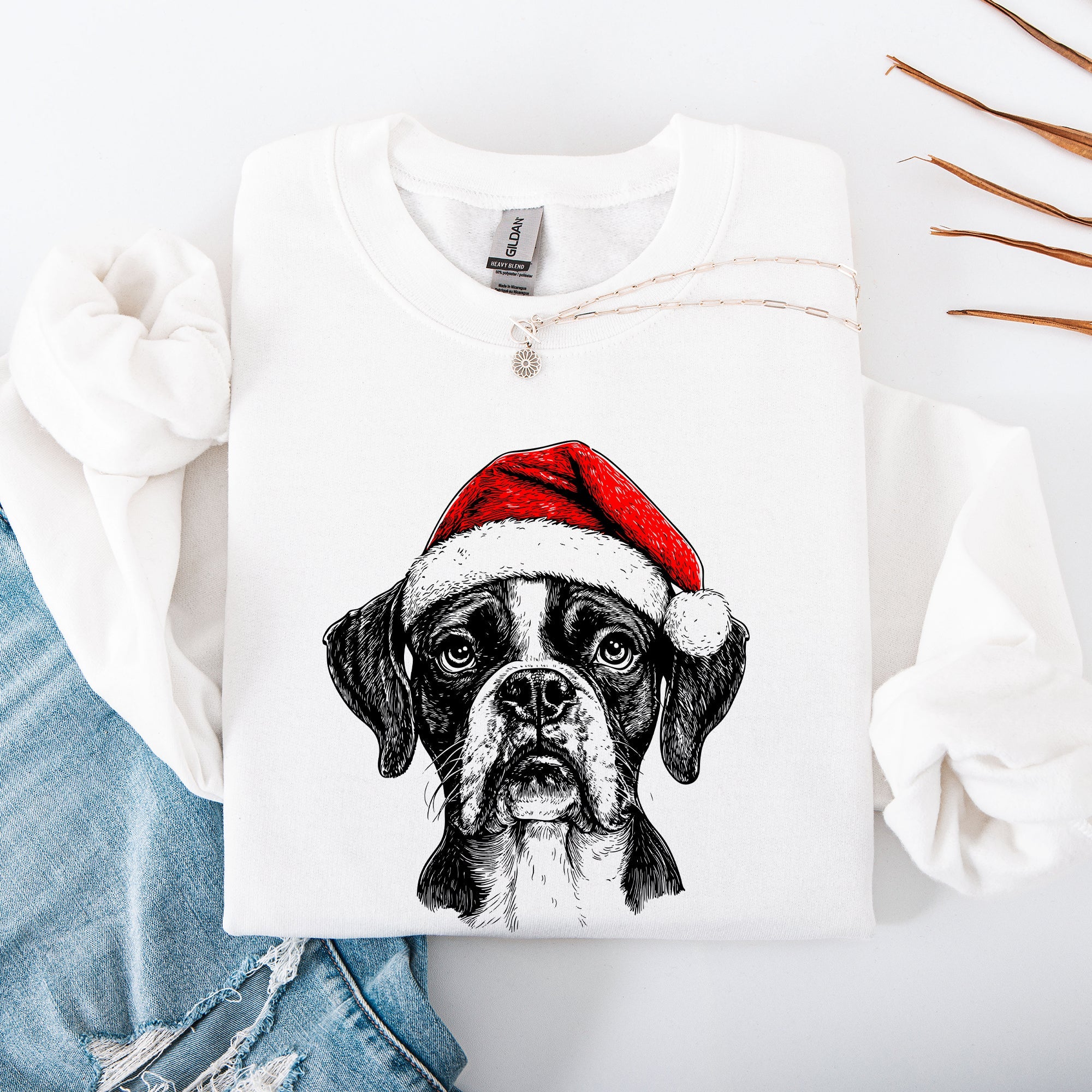 Boxer Santa Christmas Dog Lover Festive Illustration For Pet Lovers Edition Sweatshirt