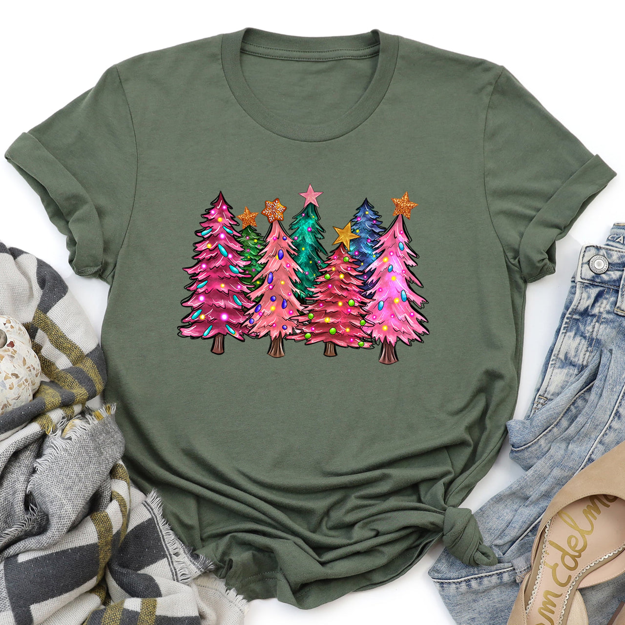 Bright Christmas Trees, Christmas Lights Festive Holiday Display Edition Graphic Tee