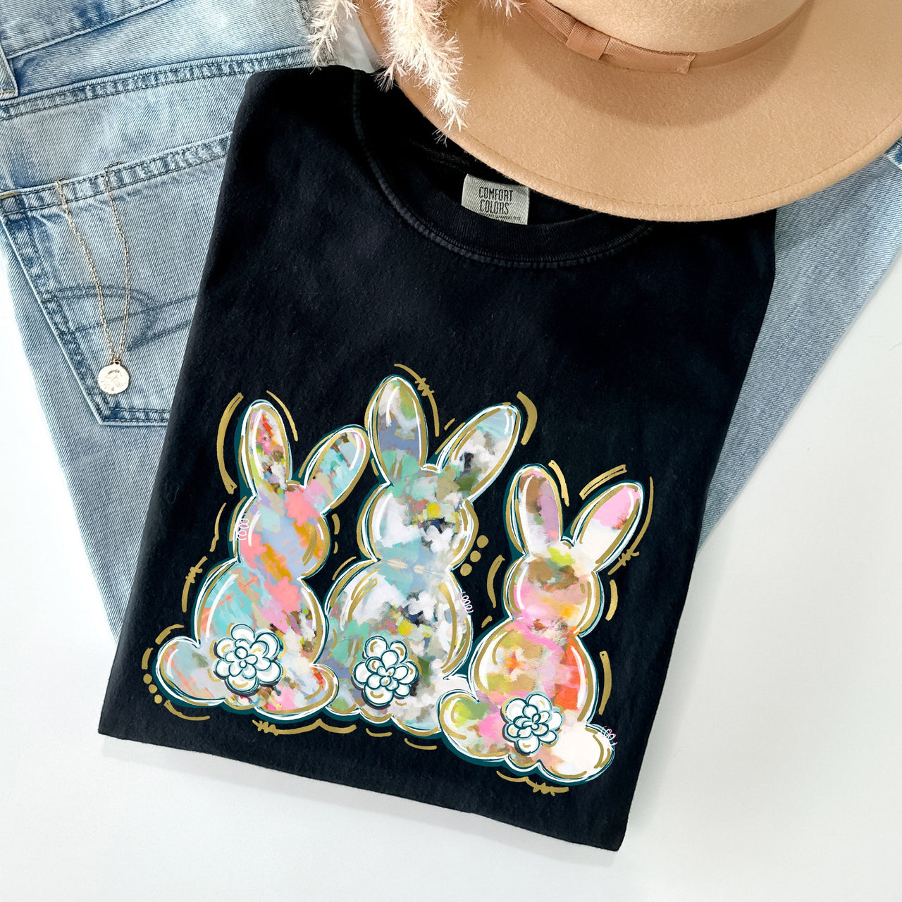 Brushstroke Easter Peter Cottontail Watercolor Illustration Art Print Comfort Colors Tee