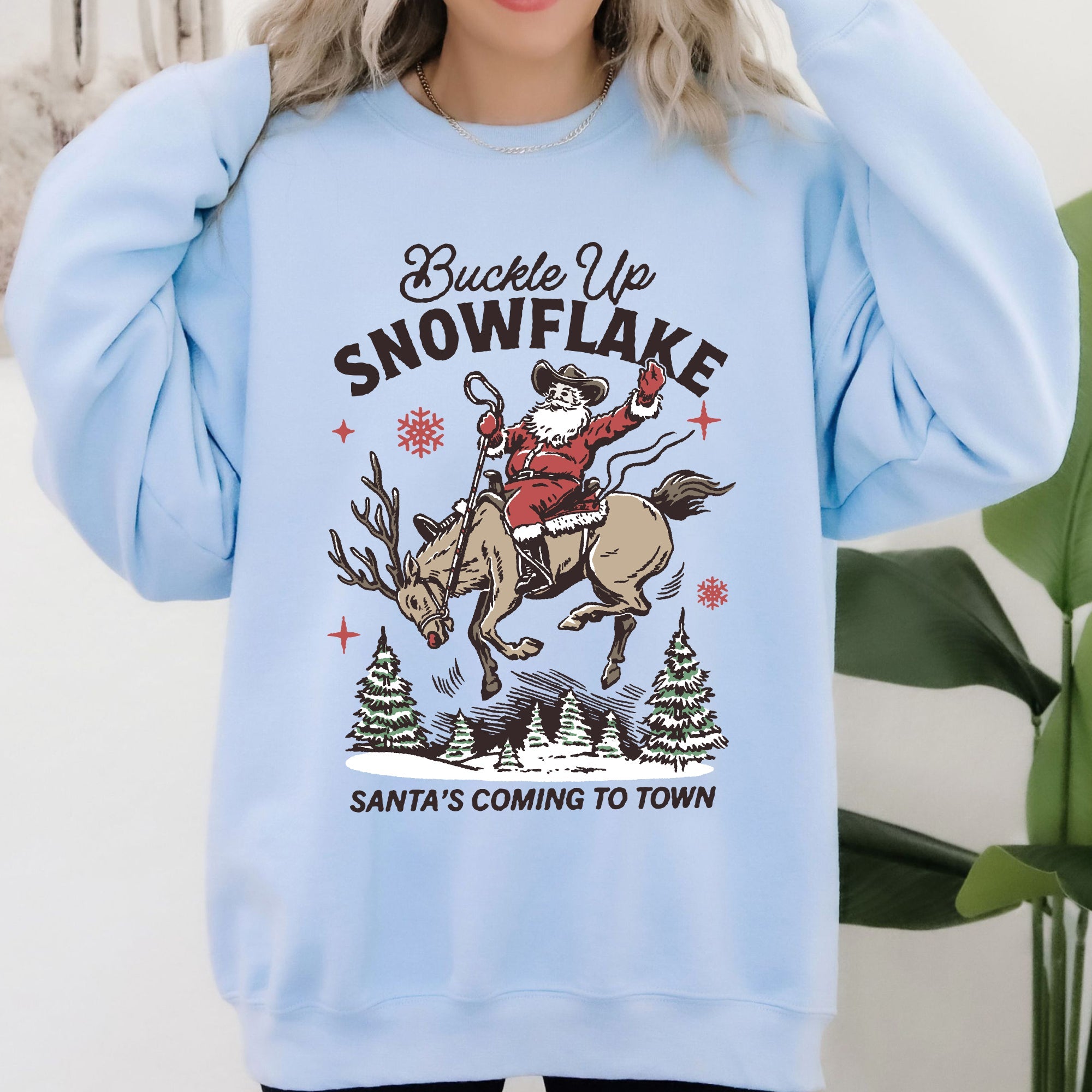 Buckle Up Snowflake Santa's Coming To Town Christmas Cowboy Western Vintage Sweatshirt