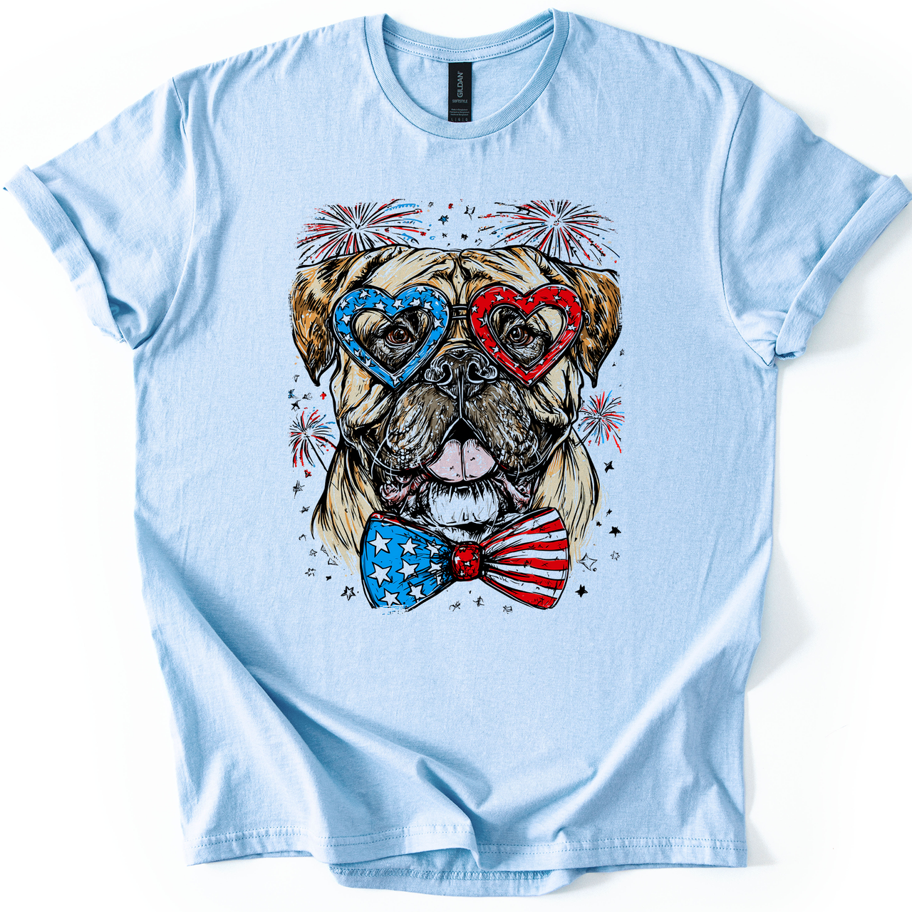 Bull Mastiff Patriotic Dog USA Flag Emblem 4th Of July Celebration Proud American Graphic Tee