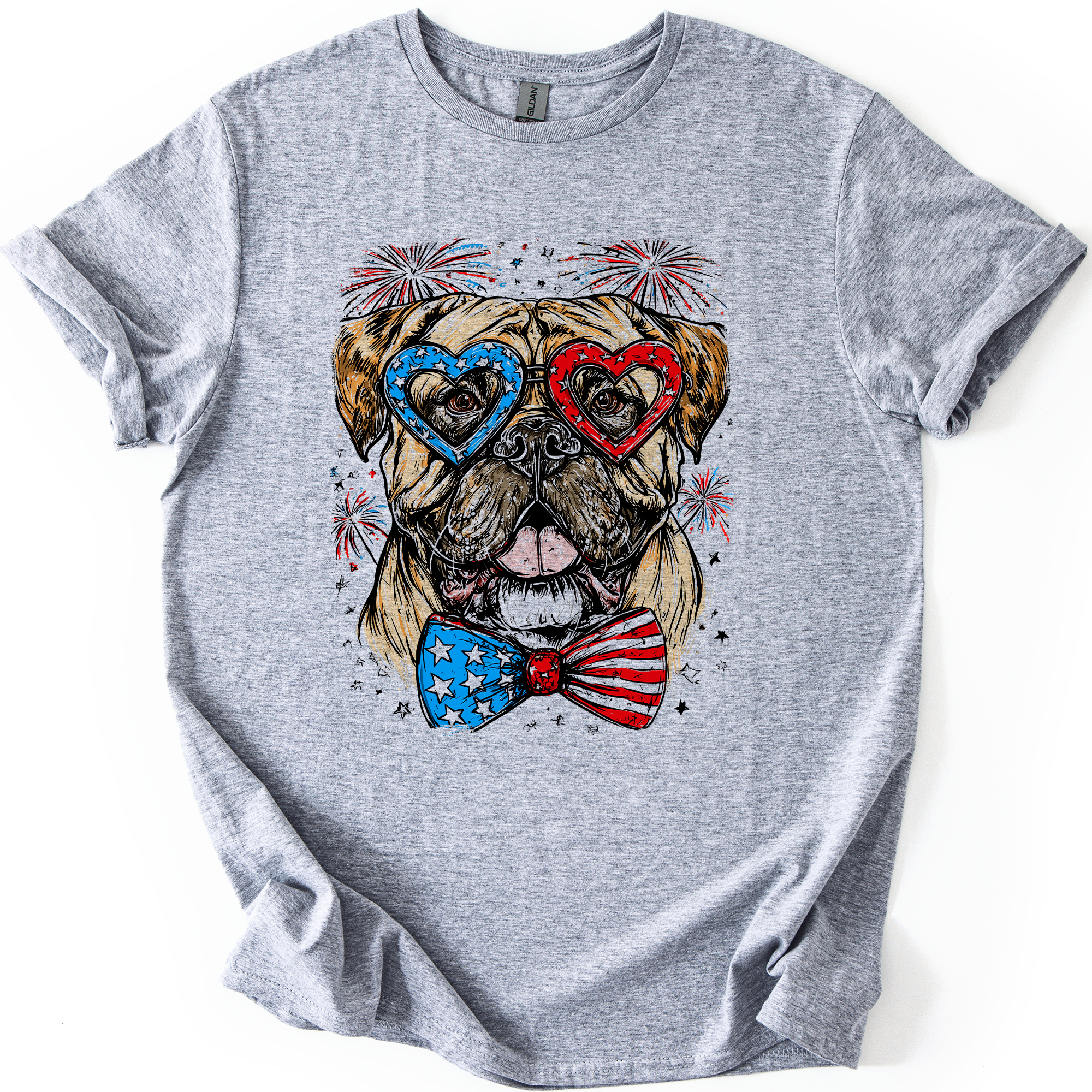 Bull Mastiff Patriotic Dog USA Flag Emblem 4th Of July Celebration Proud American Graphic Tee