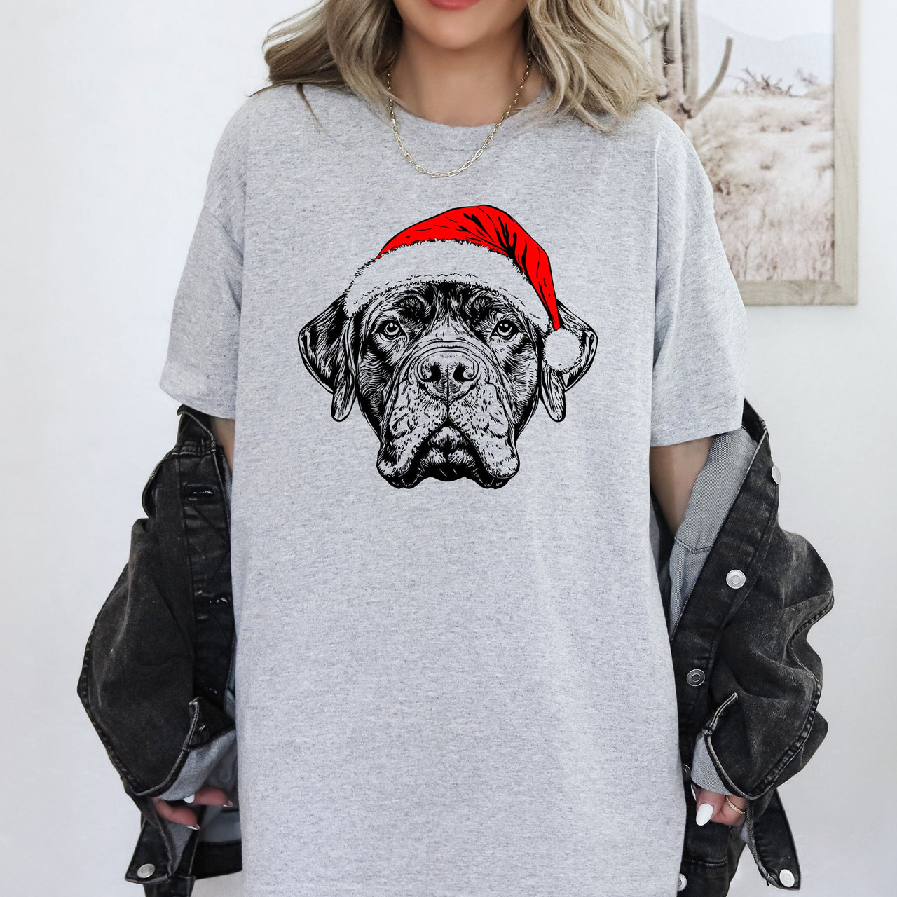 Bull Mastiff Santa Claus Christmas Dog Lover Illustration Print Comfort Colors Tee