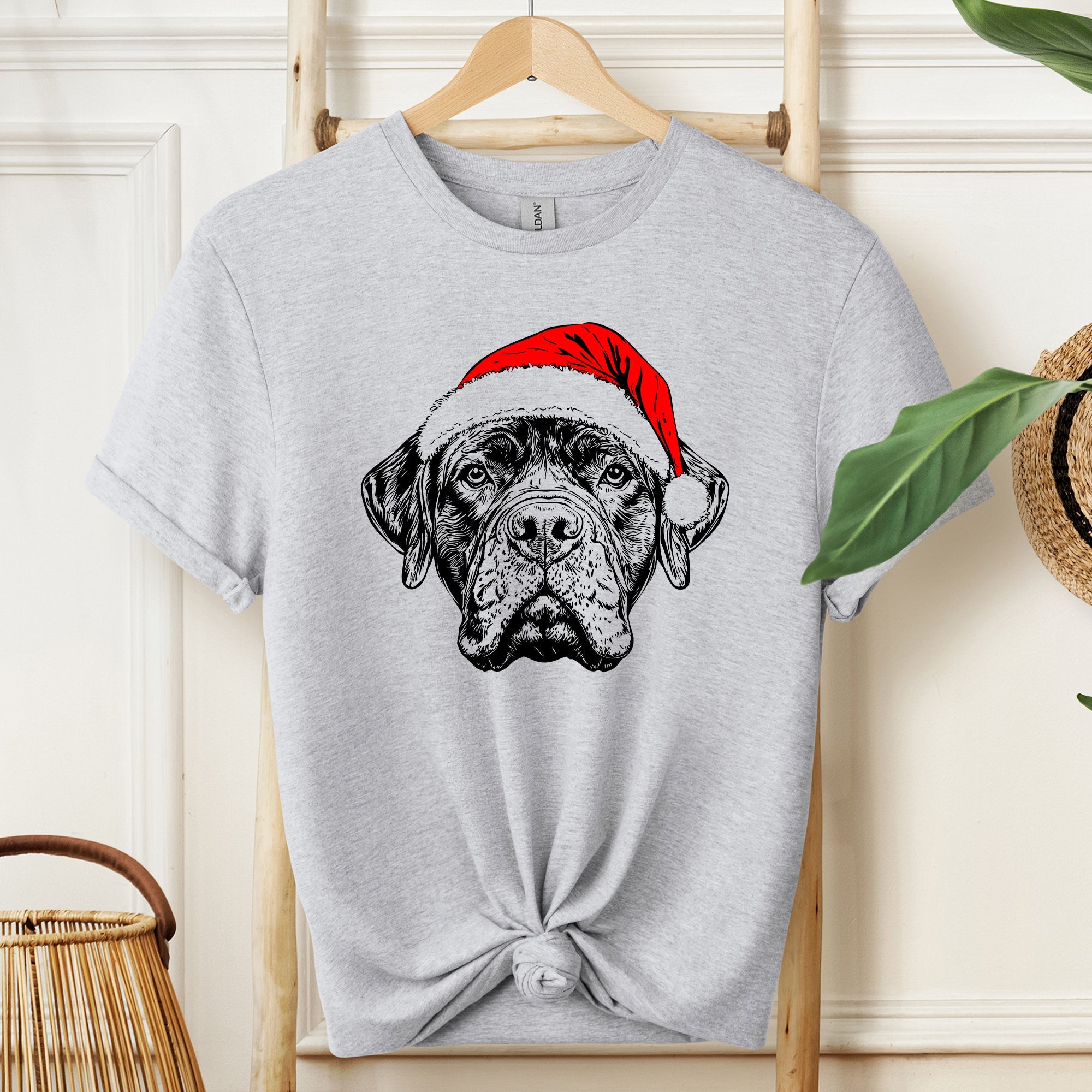 Bull Mastiff Santa Claus Christmas Dog Lover Illustration Print Comfort Colors Tee