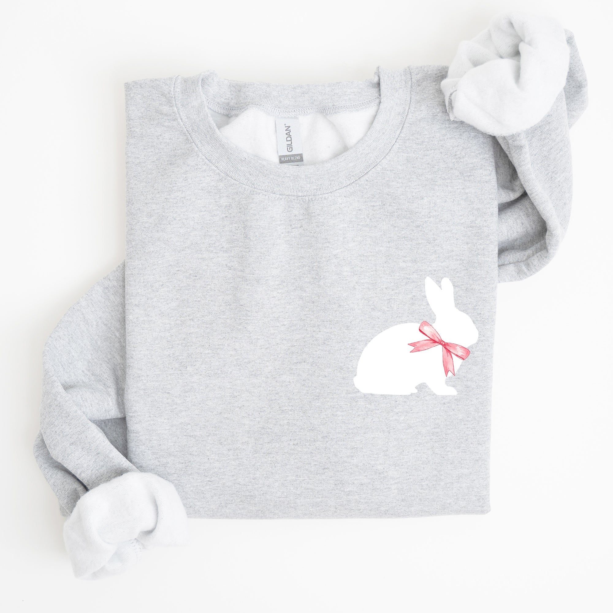 Bunny Wearing A Bow Pocket Print Easter Rabbit Illustration For Spring Sweatshirt