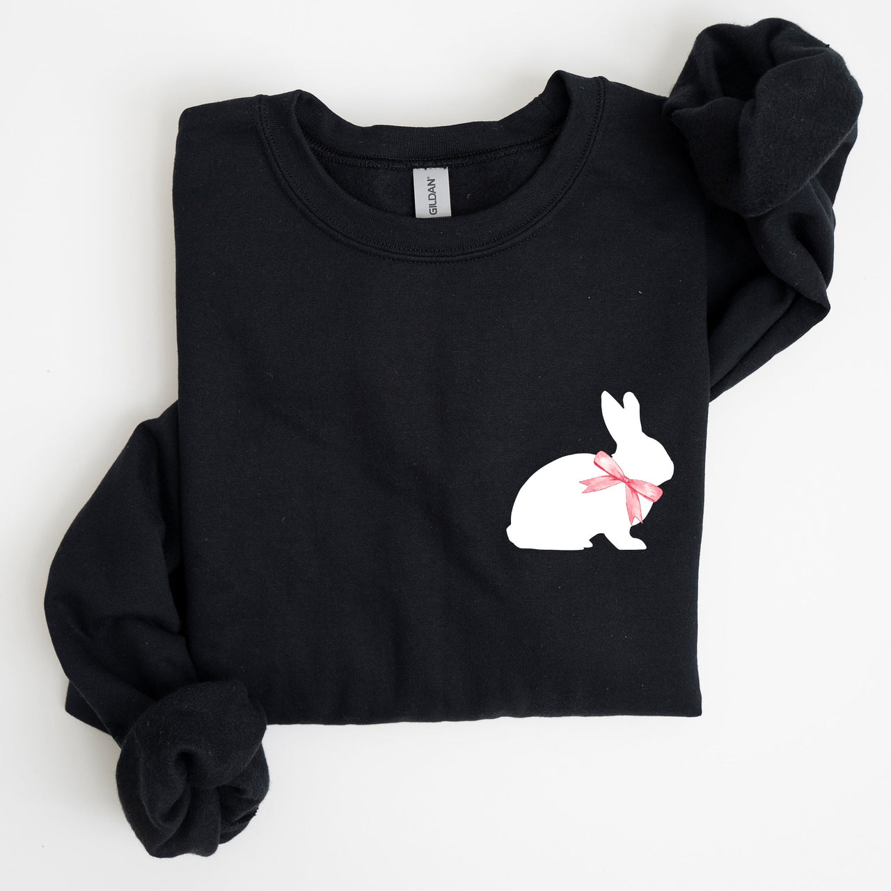 Bunny Wearing A Bow Pocket Print Easter Rabbit Illustration For Spring Sweatshirt