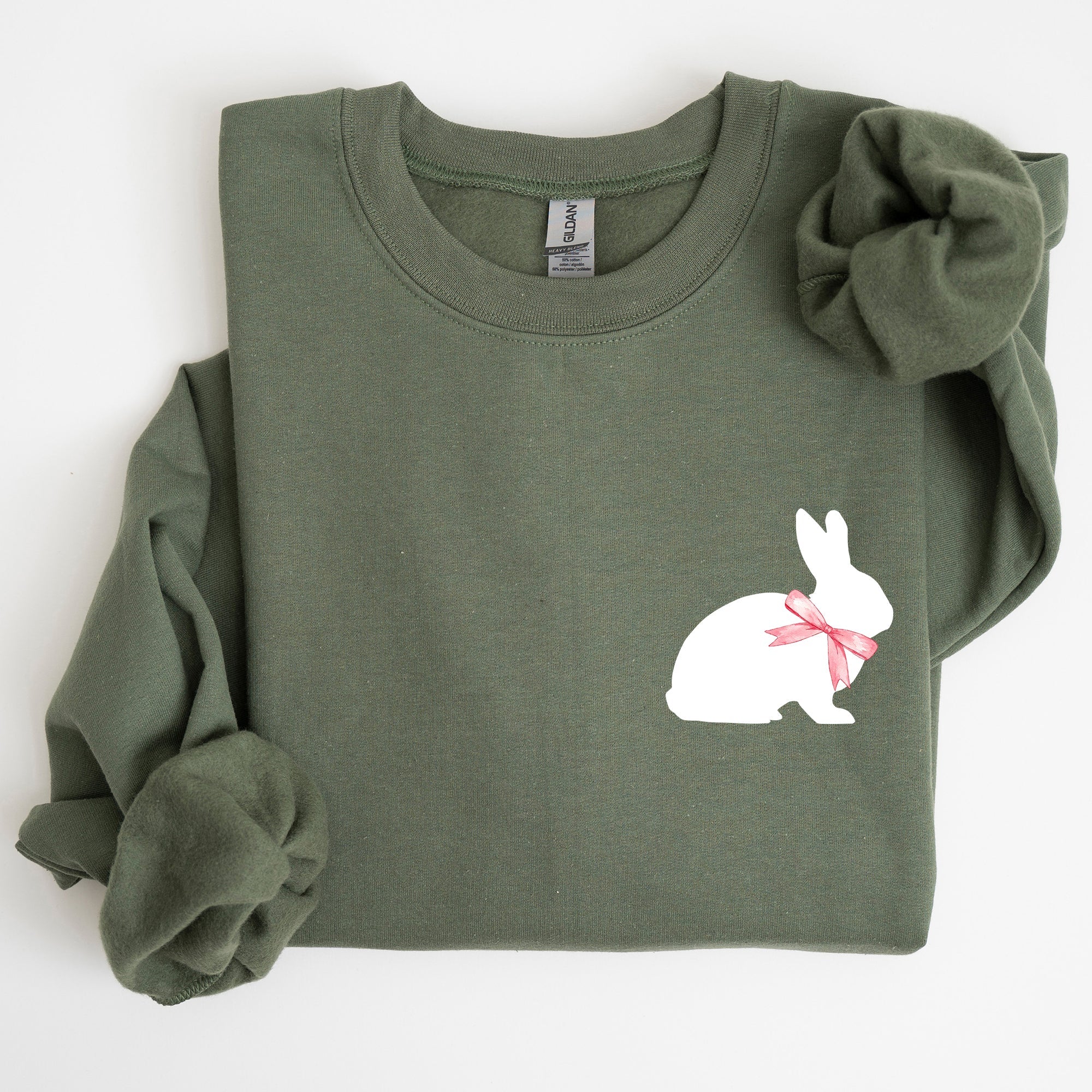 Bunny Wearing A Bow Pocket Print Easter Rabbit Illustration For Spring Sweatshirt