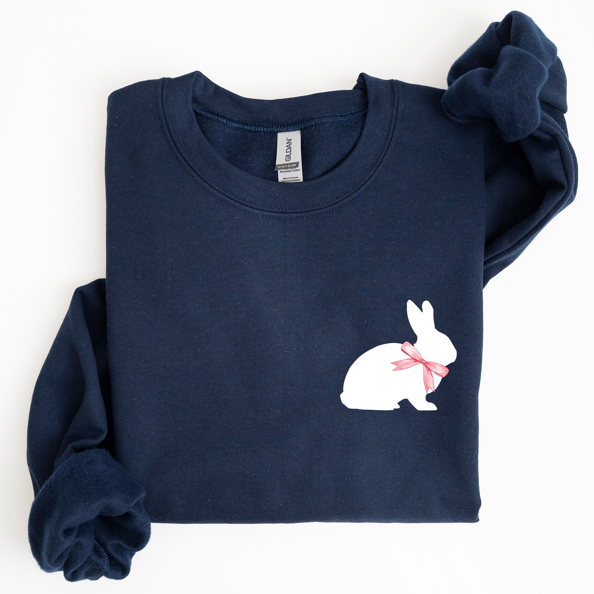 Bunny Wearing A Bow Pocket Print Easter Rabbit Illustration For Spring Sweatshirt