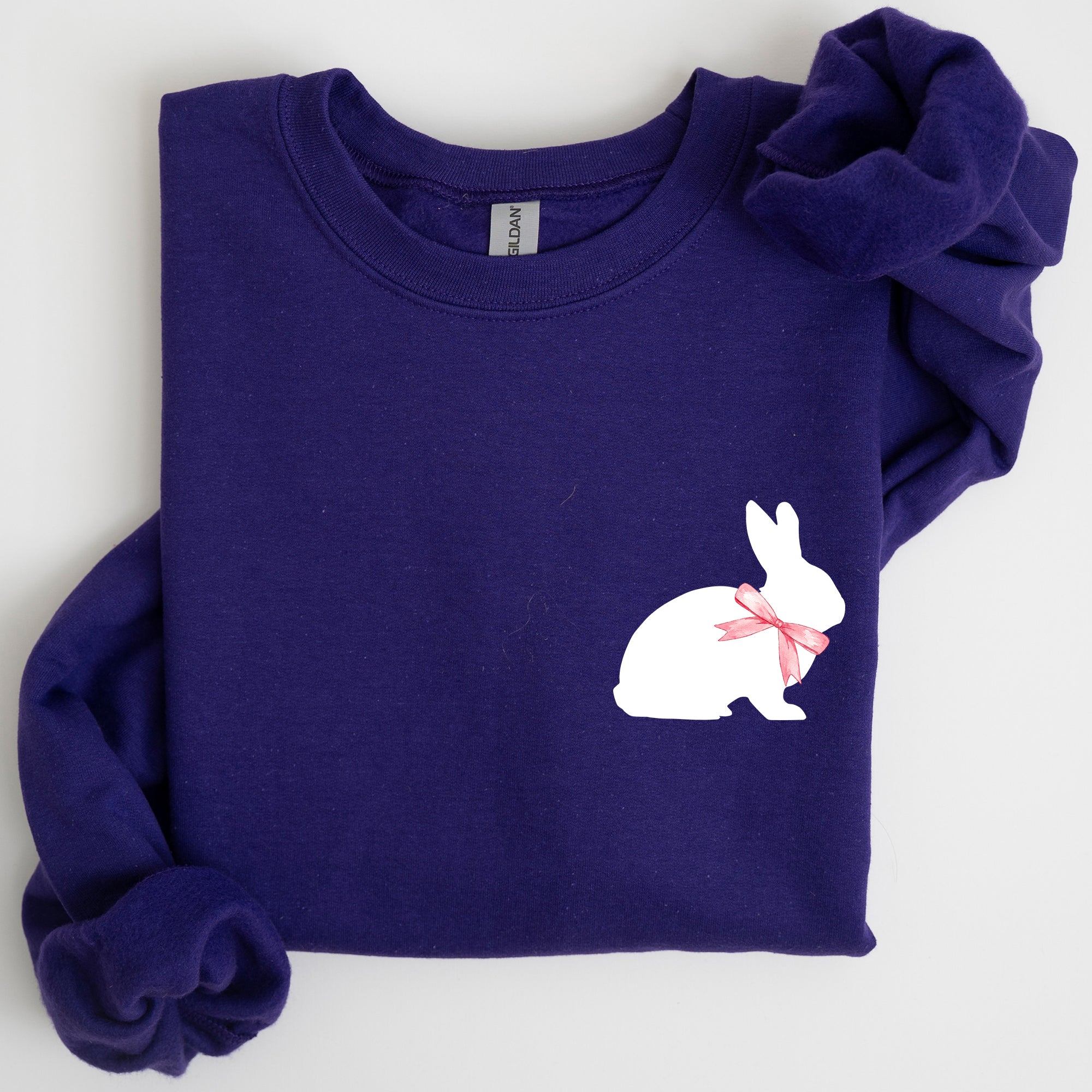 Bunny Wearing A Bow Pocket Print Easter Rabbit Illustration For Spring Sweatshirt