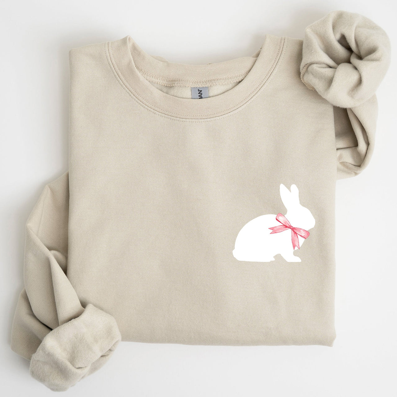 Bunny Wearing A Bow Pocket Print Easter Rabbit Illustration For Spring Sweatshirt
