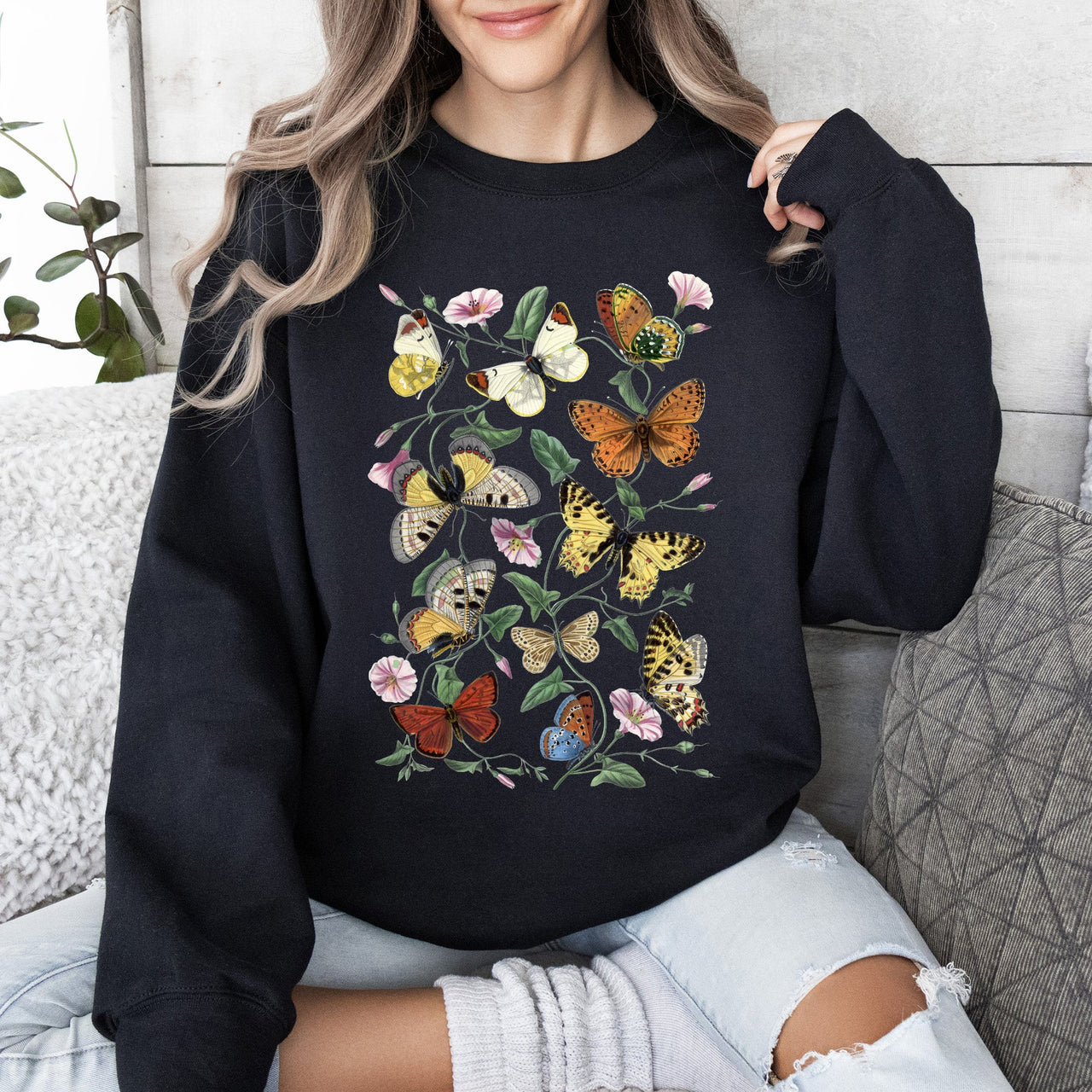 Butterfly Garden Floral Print With Vibrant Butterflies And Blossoms Cozy Sweatshirt