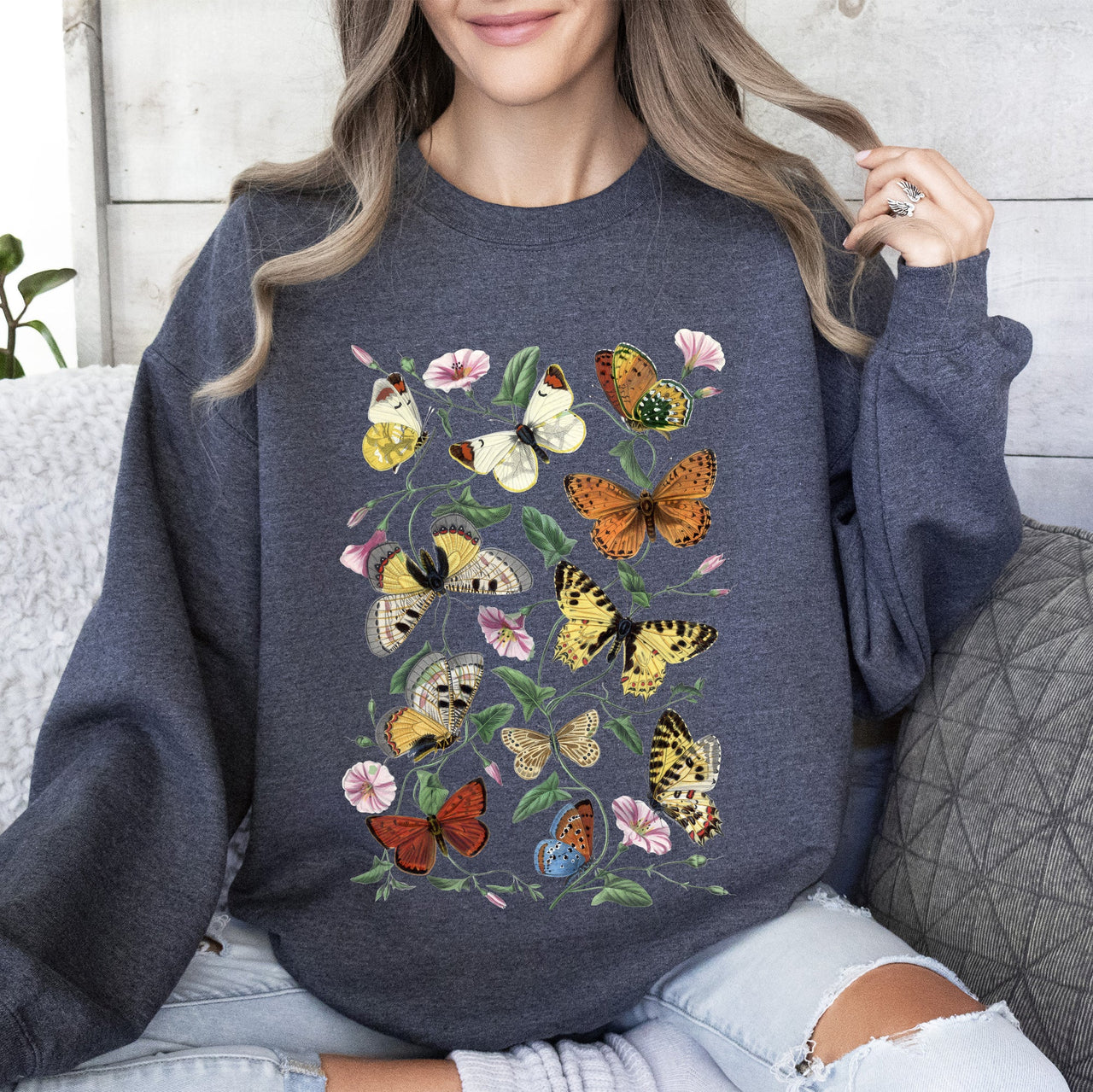 Butterfly Garden Floral Print With Vibrant Butterflies And Blossoms Cozy Sweatshirt
