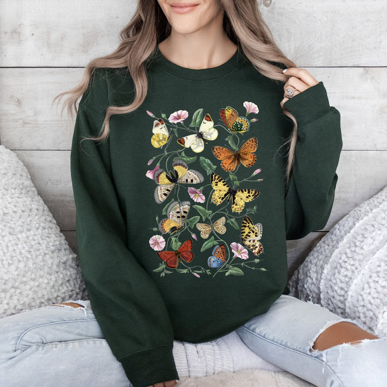 Butterfly Garden Floral Print With Vibrant Butterflies And Blossoms Cozy Sweatshirt