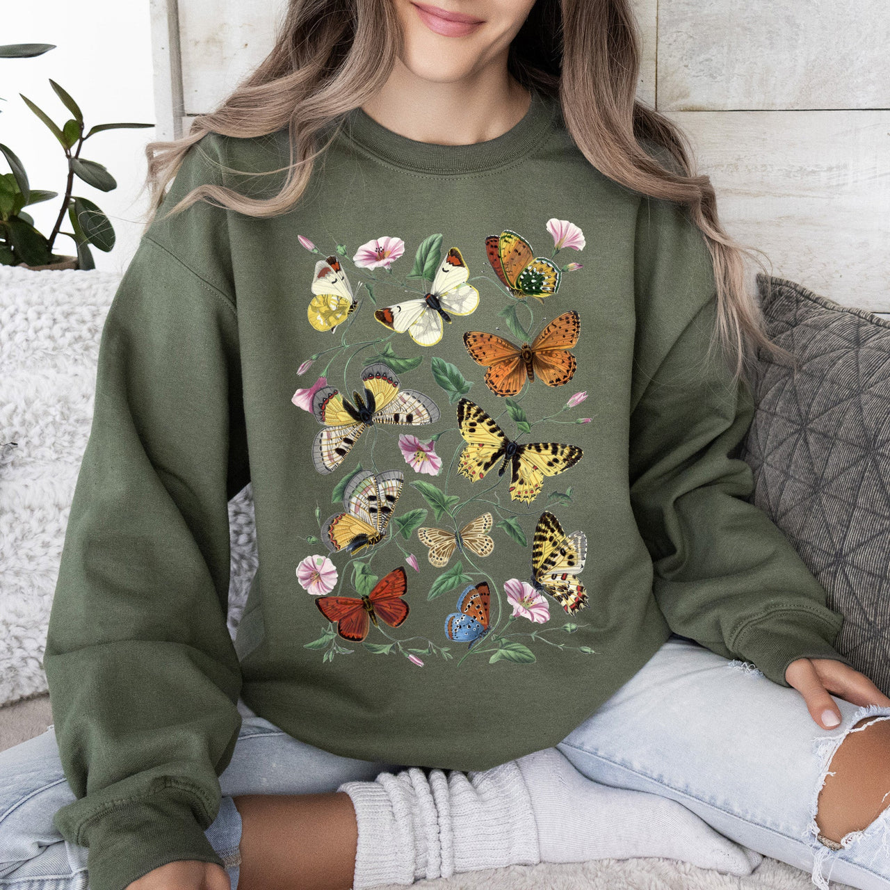 Butterfly Garden Floral Print With Vibrant Butterflies And Blossoms Cozy Sweatshirt