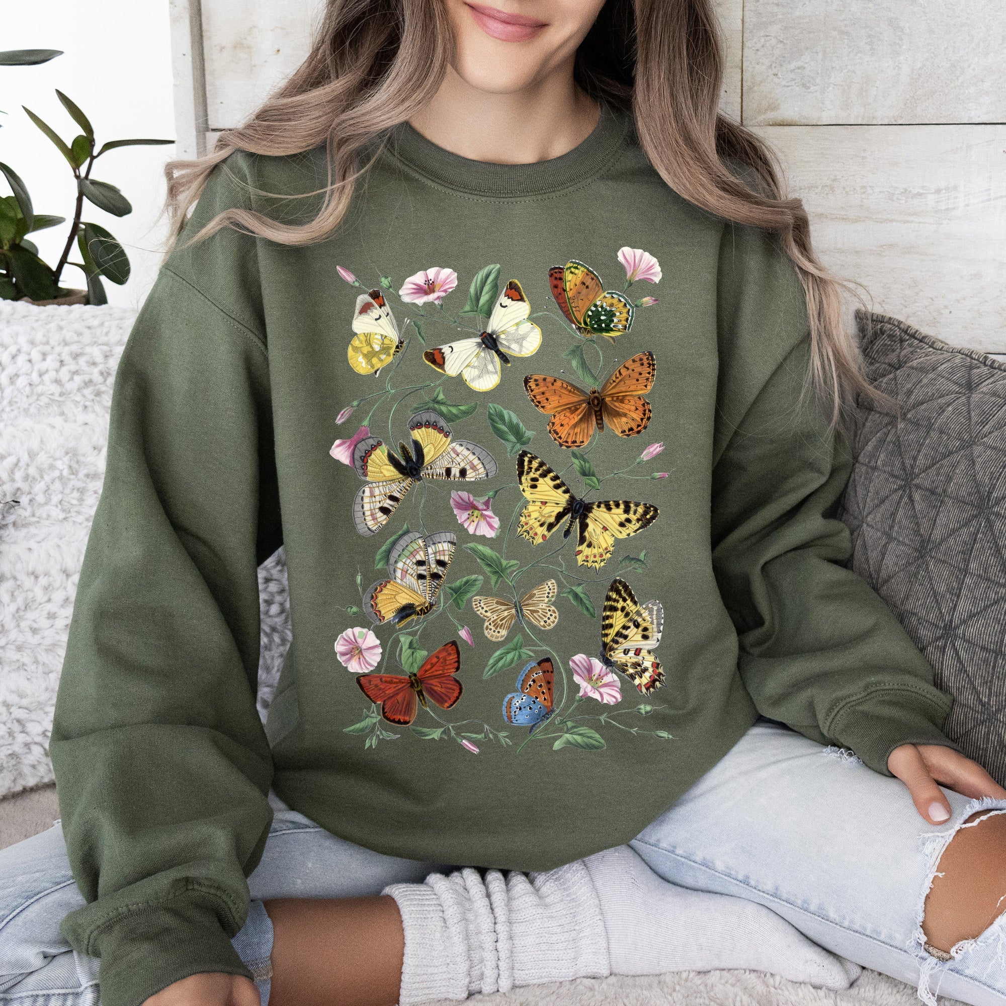 Butterfly Garden Floral Print With Vibrant Butterflies And Blossoms Cozy Sweatshirt