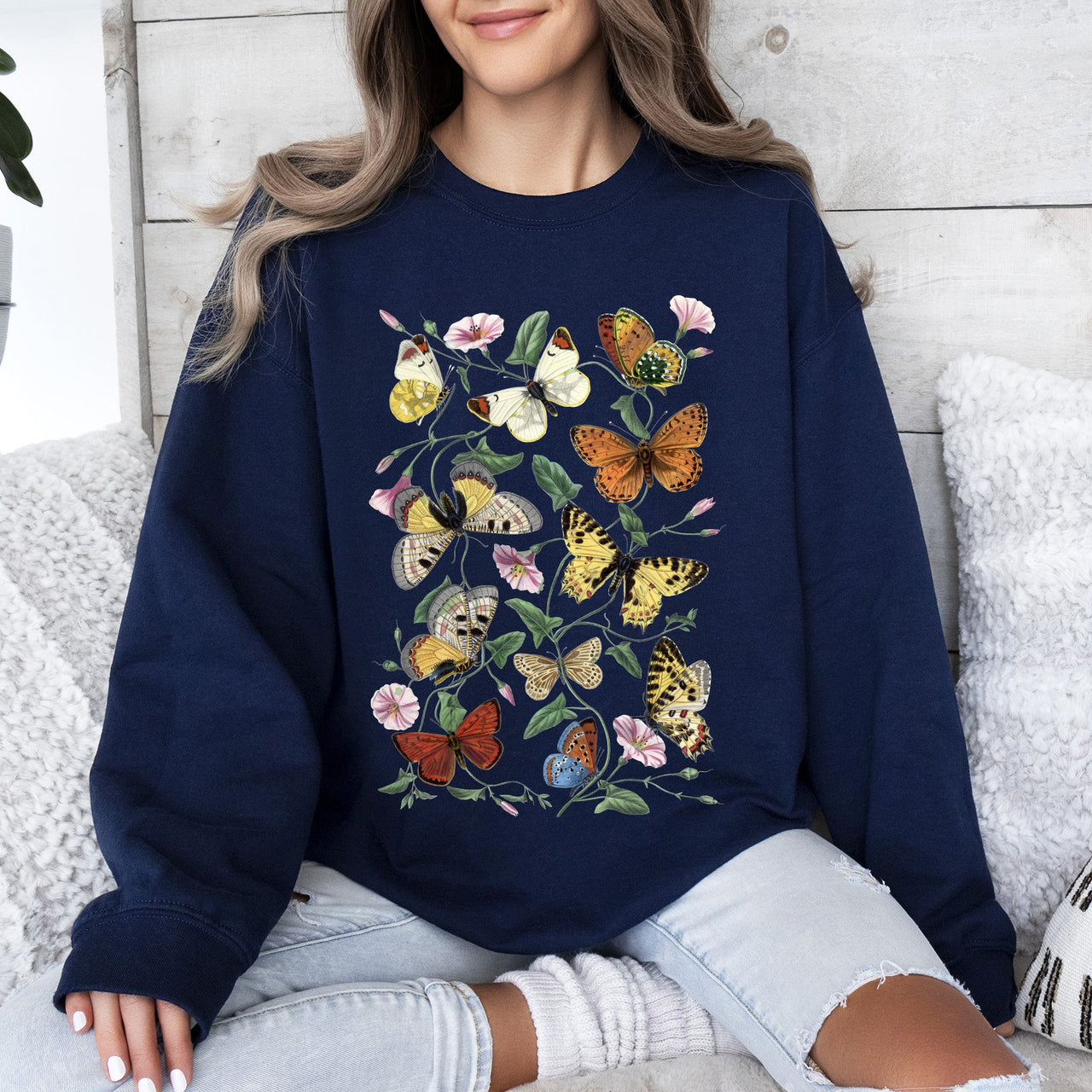 Butterfly Garden Floral Print With Vibrant Butterflies And Blossoms Cozy Sweatshirt