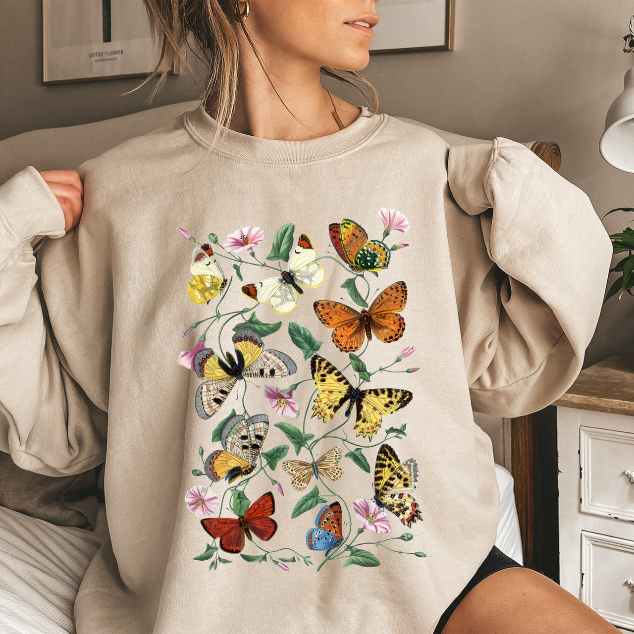 Butterfly Garden Floral Print With Vibrant Butterflies And Blossoms Cozy Sweatshirt