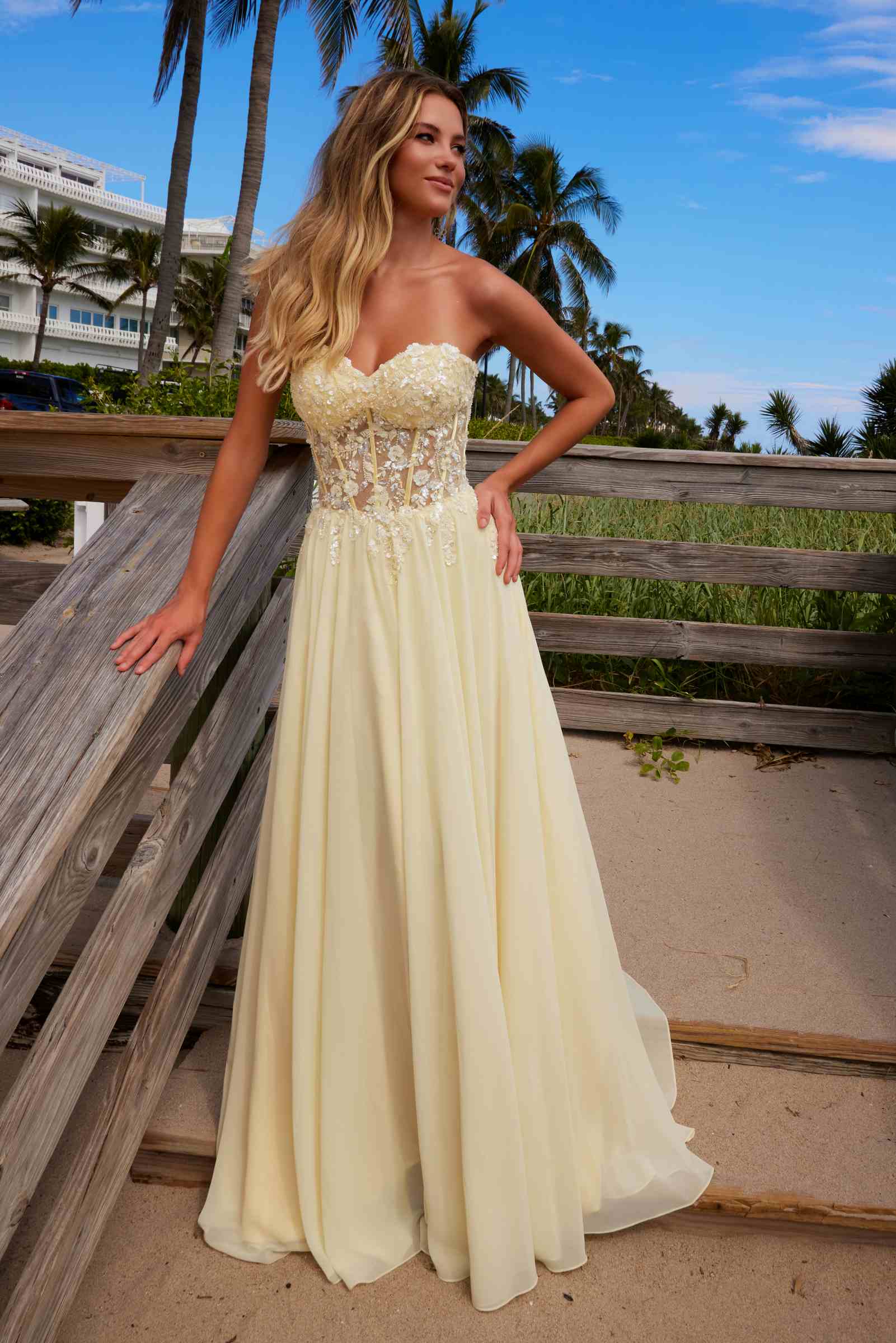 Nox Anabel C1617 Strapless Applique Corset with Chiffon Skirt Dress
