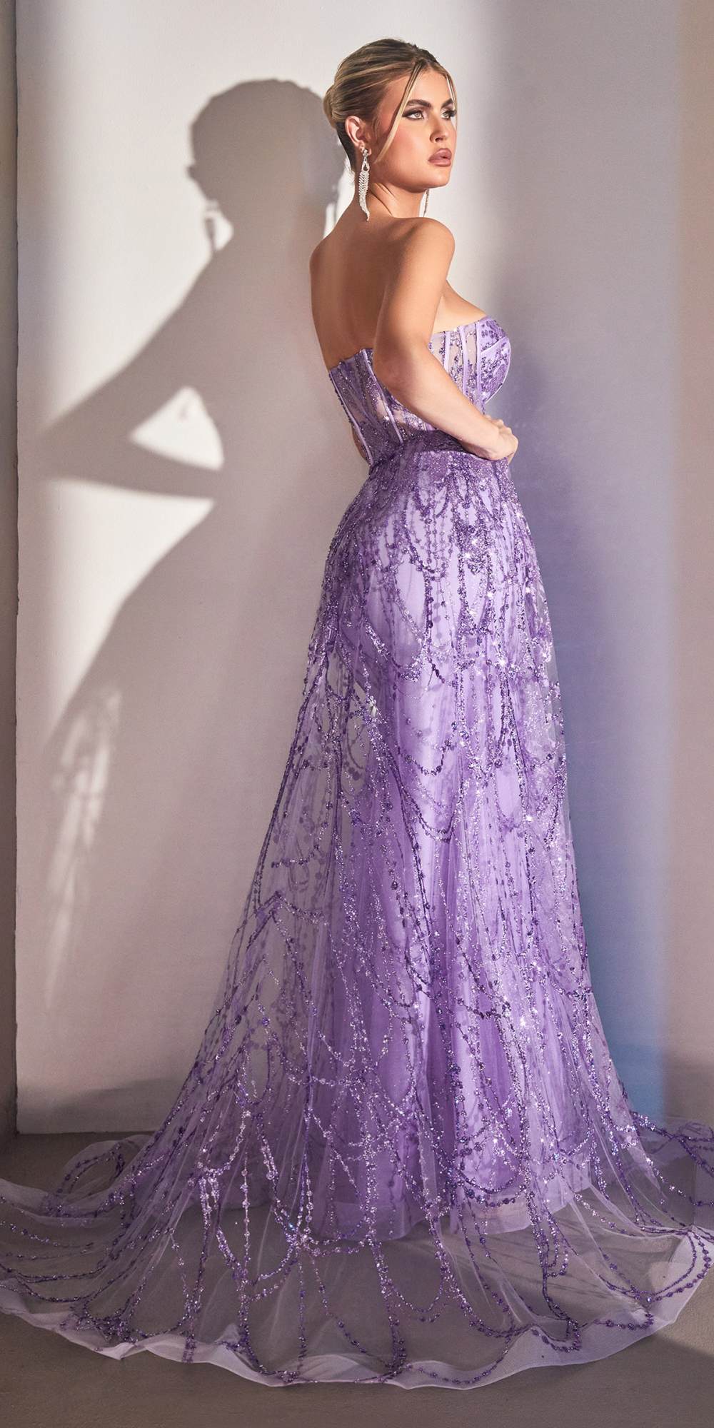 Cinderella Divine CB095 Strapless Lace Fitted Gown with Over Skirt