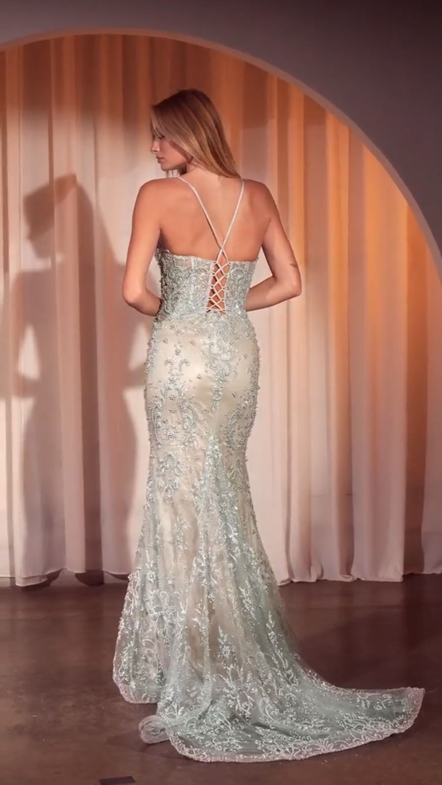 Ladivine CC2403 Dress Pearl & Lace Embellished Fit & Flare Gown
