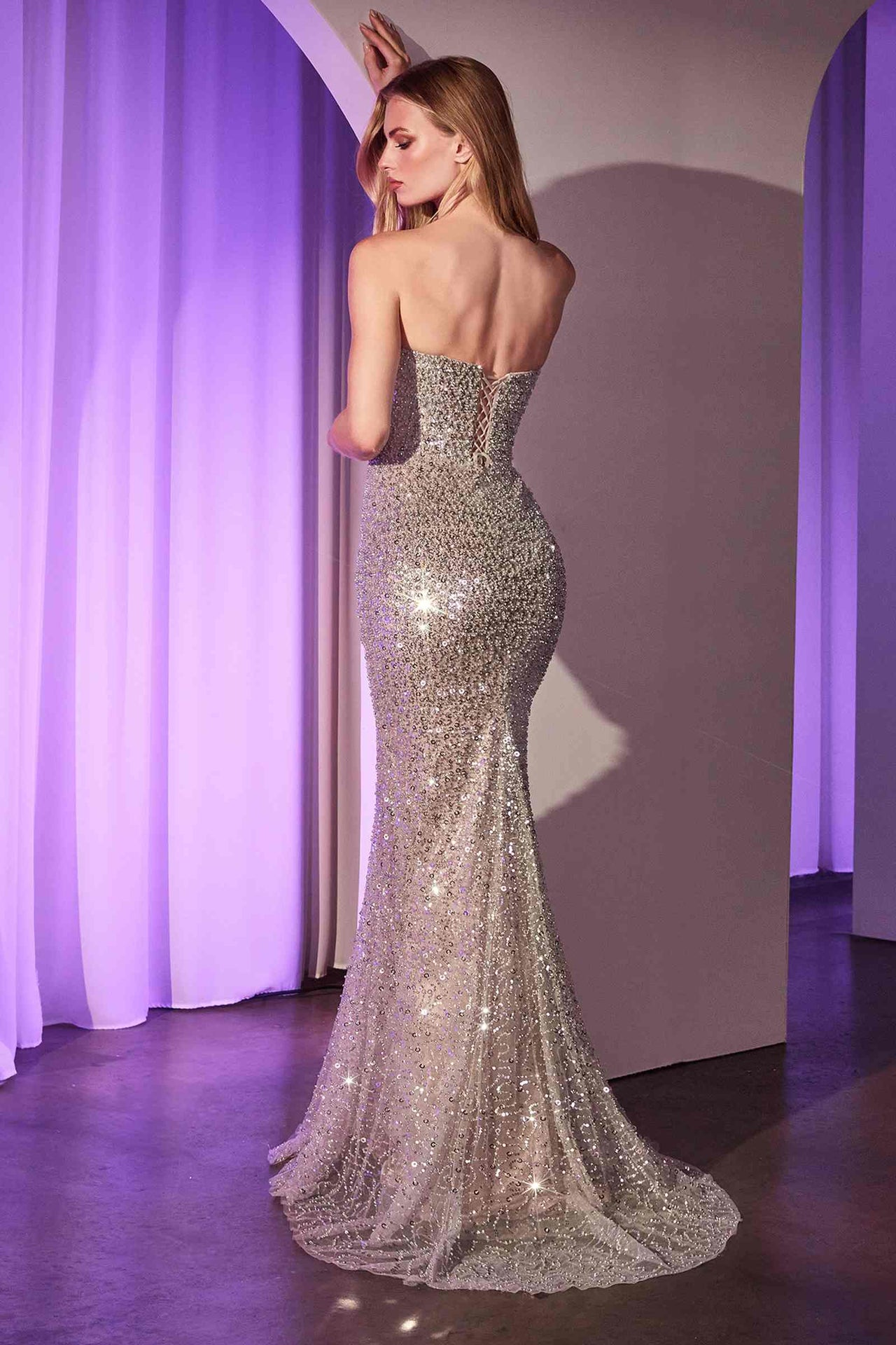 Ladivine CC385 Dress Fully Beaded Strapless Gown