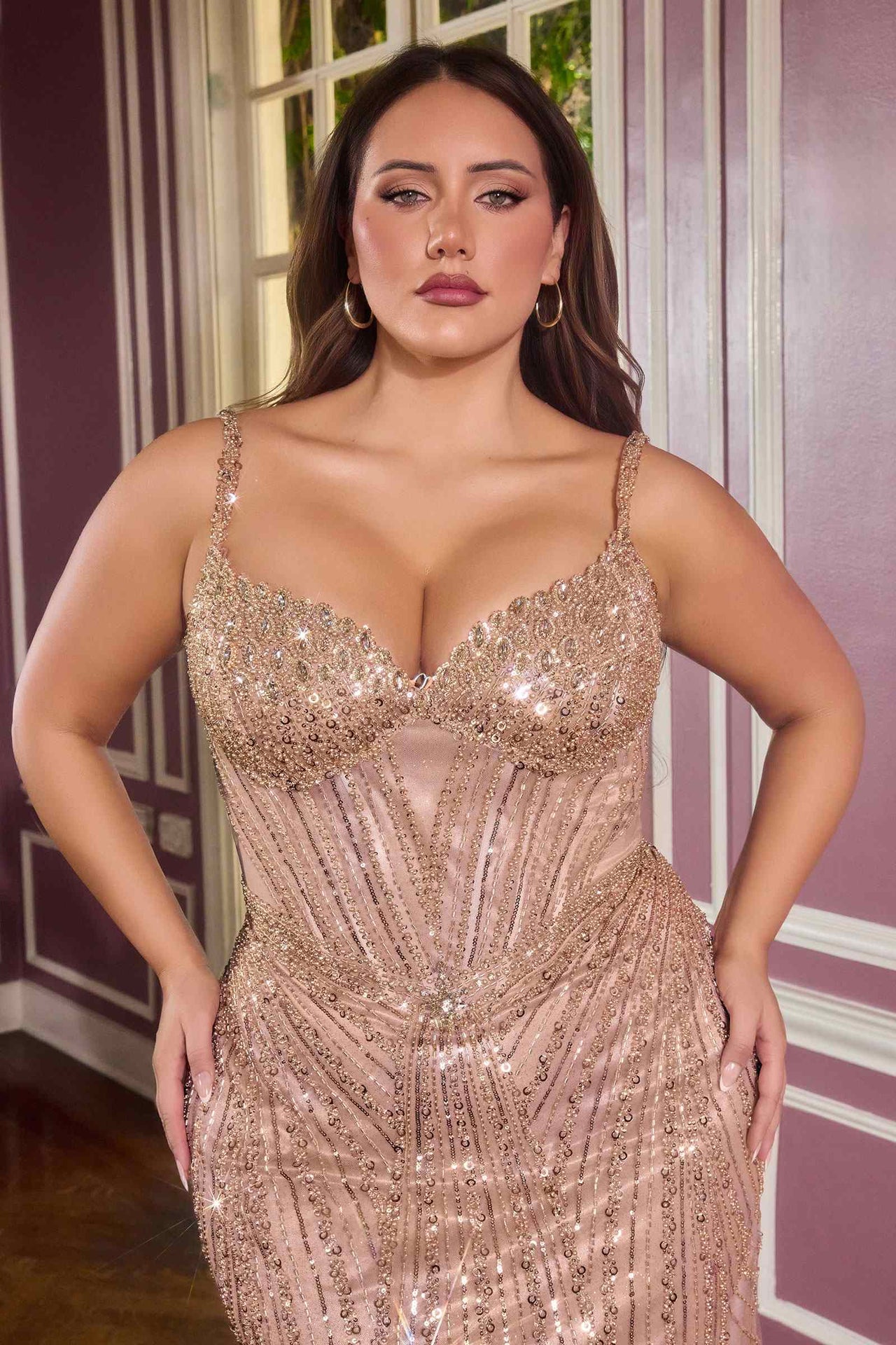 Ladivine CC398C Dress Strapless Beaded Fitted Plus Size Prom Gown